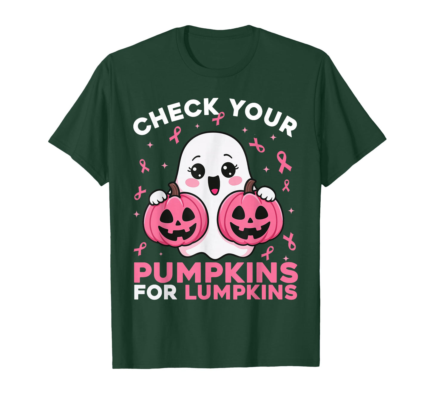 Check Your Pumpkins Ghost Breast Cancer Ribbon Halloween T-Shirt