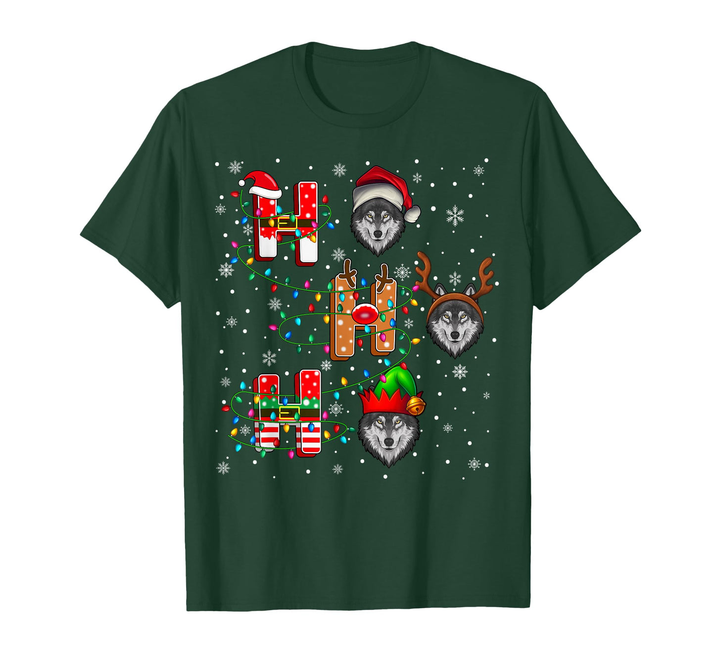 Ho Ho Ho Santa Reindeer Hat Elf Wolf Animal Christmas T-Shirt