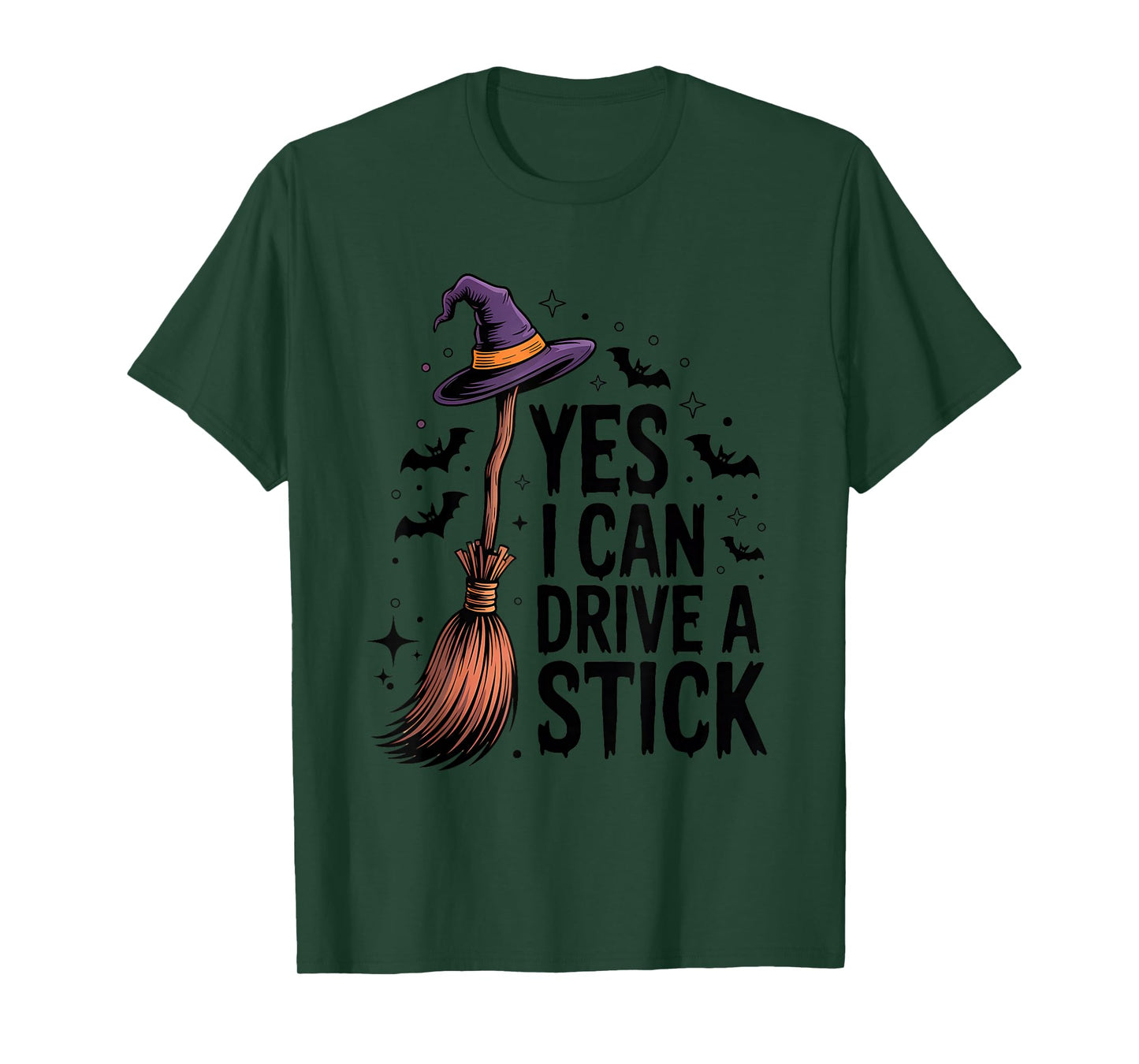 Women Yes I Can Drive a Stick Funny Halloween Witch Broom T-Shirt