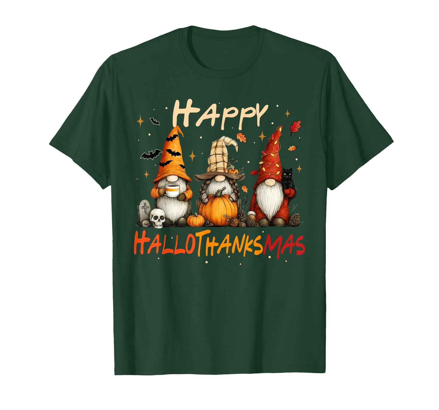 Happy Hallothanksmas Gnomes Lover Halloween Merry Christmas T-Shirt