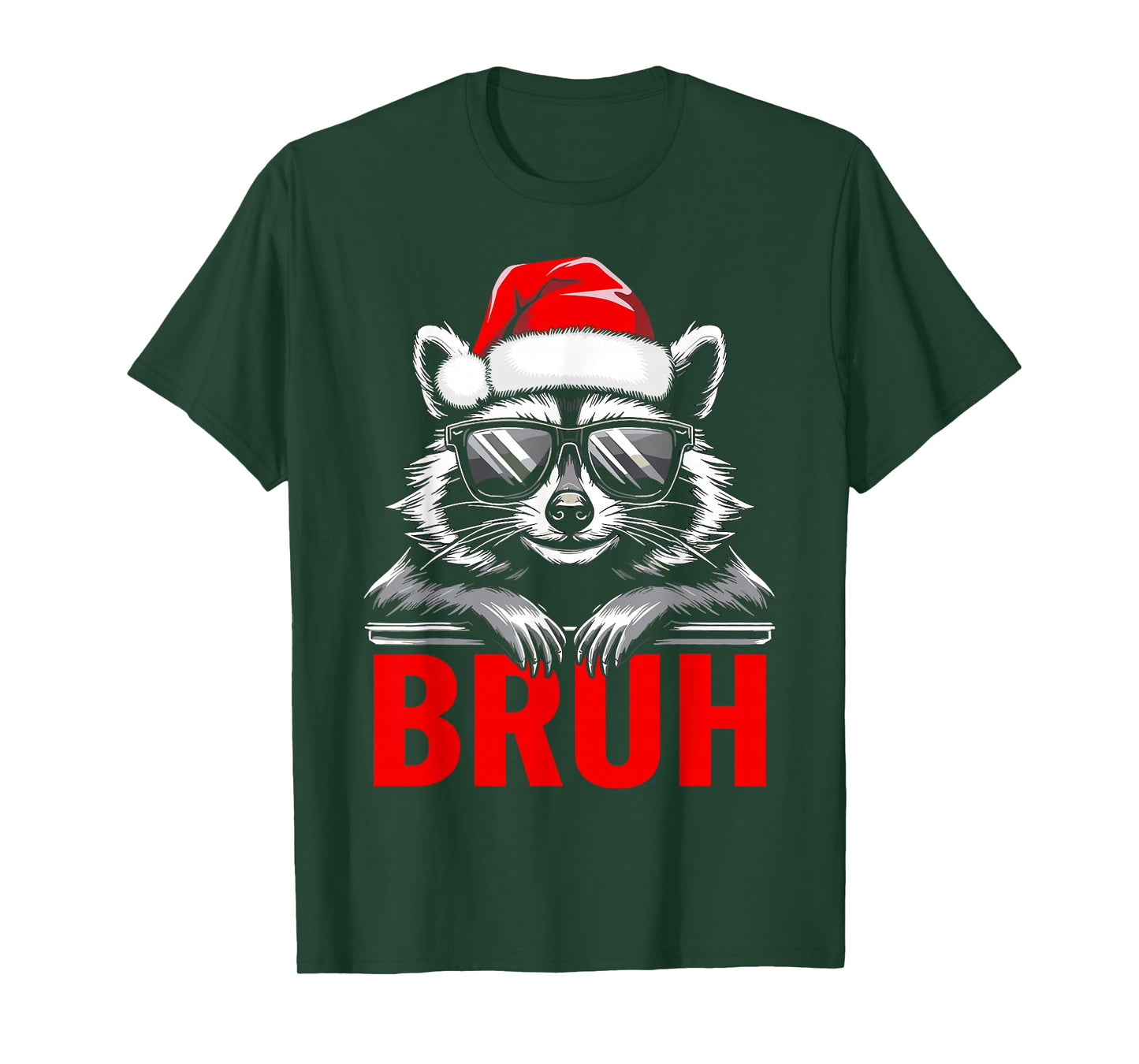 Bruh Raccoon Santa Racoon Christmas Teens Mens Boys T-Shirt