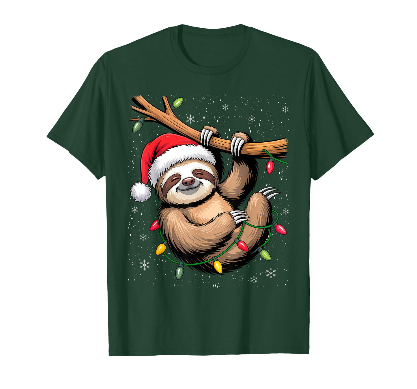 Sloths Xmas Lighting Reindeer Santa Hat Sloth Christmas T-Shirt