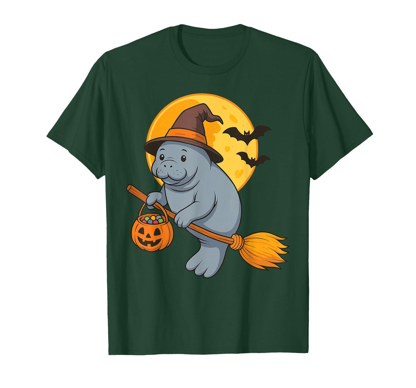 Manatee Witch Hat Pumpkin Halloween Costume Men Women Kids T-Shirt