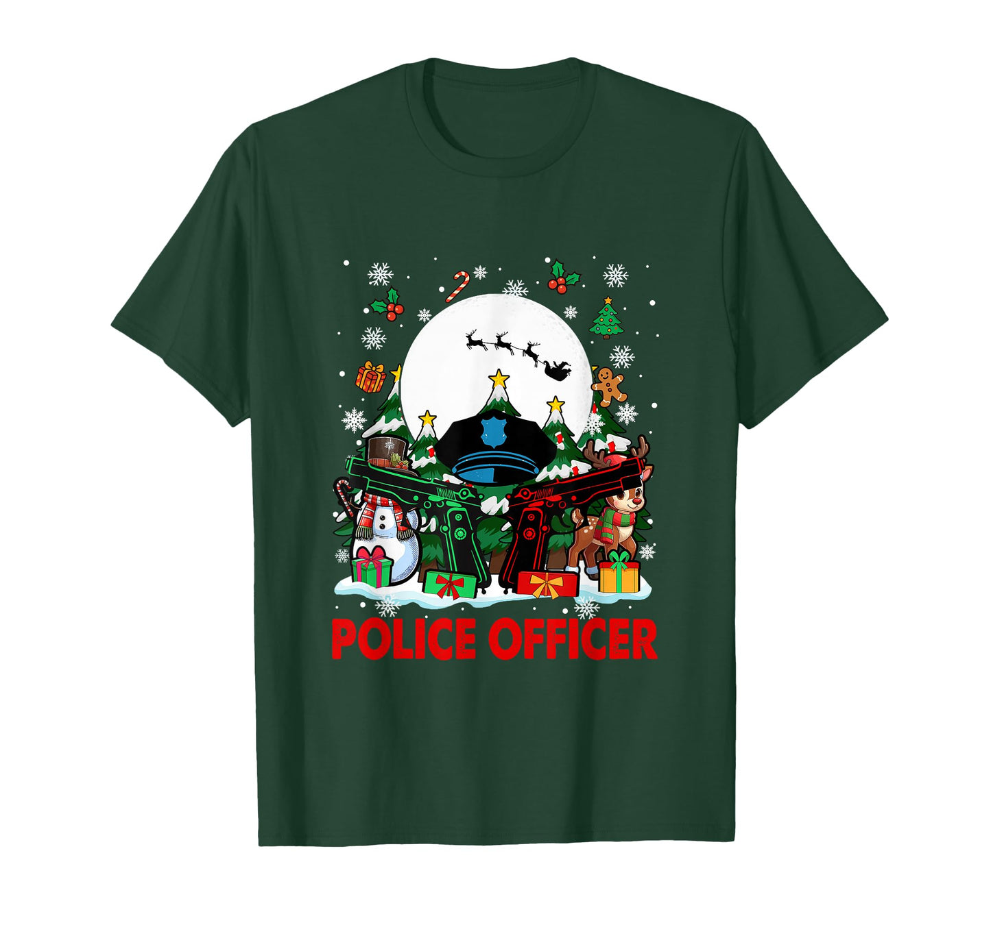 Police Officer Job Tools Santa Snowmen Reindeer Christmas T-Shirt