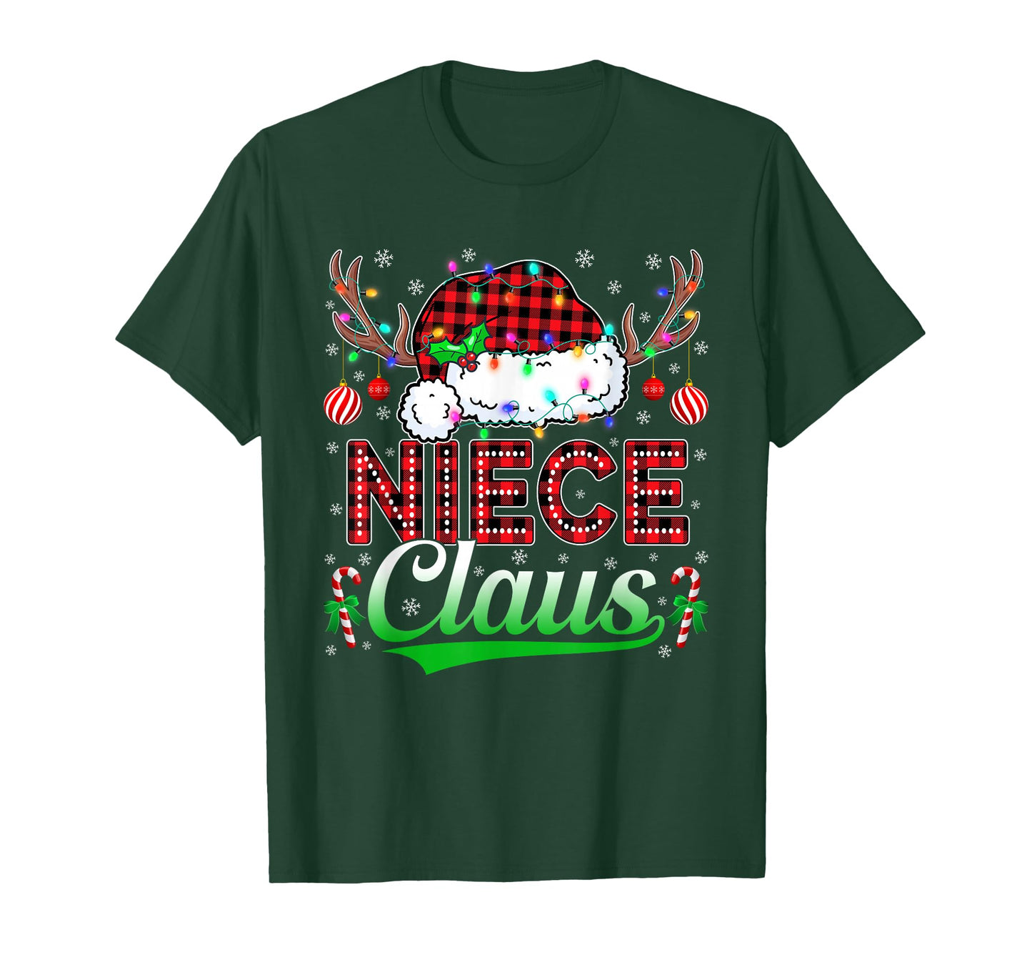 Niece Claus Christmas Lights Matching Family Xmas Pajama T-Shirt