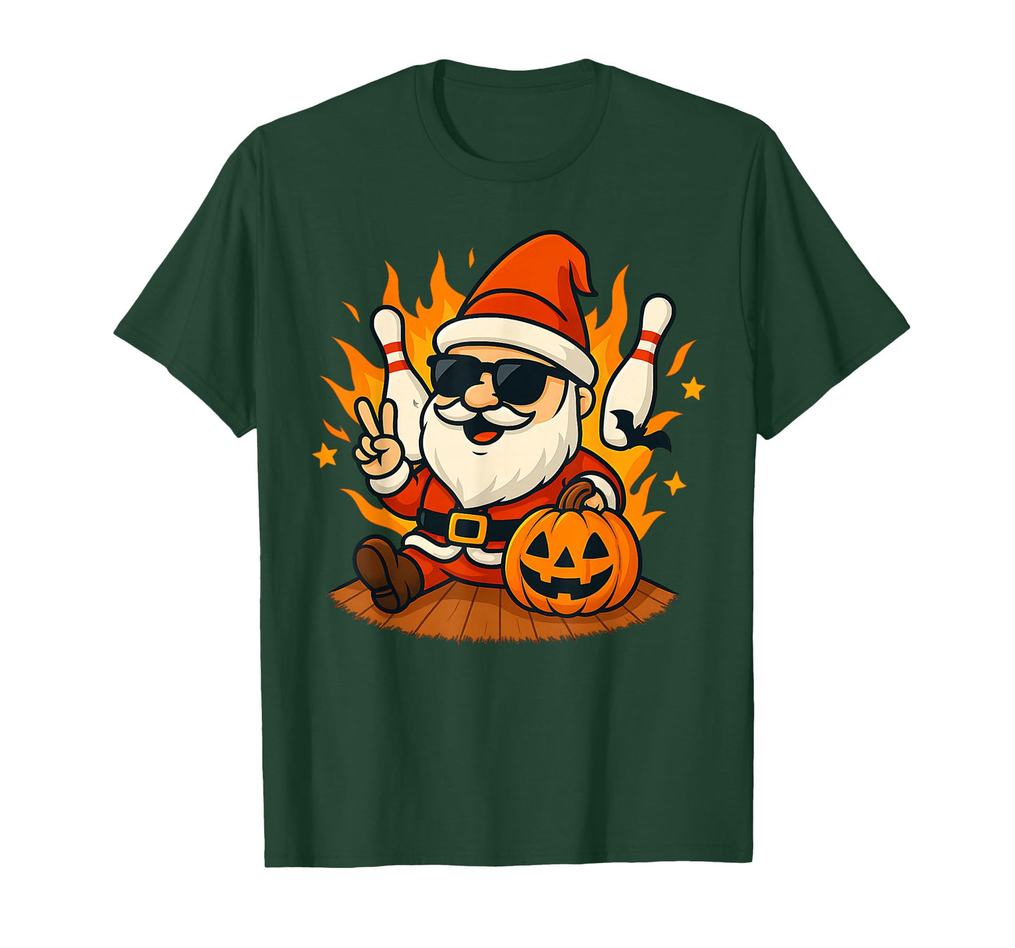 Cute Santa Claus Halloween Pumpkin Playing Bowling Men Women T-Shirt