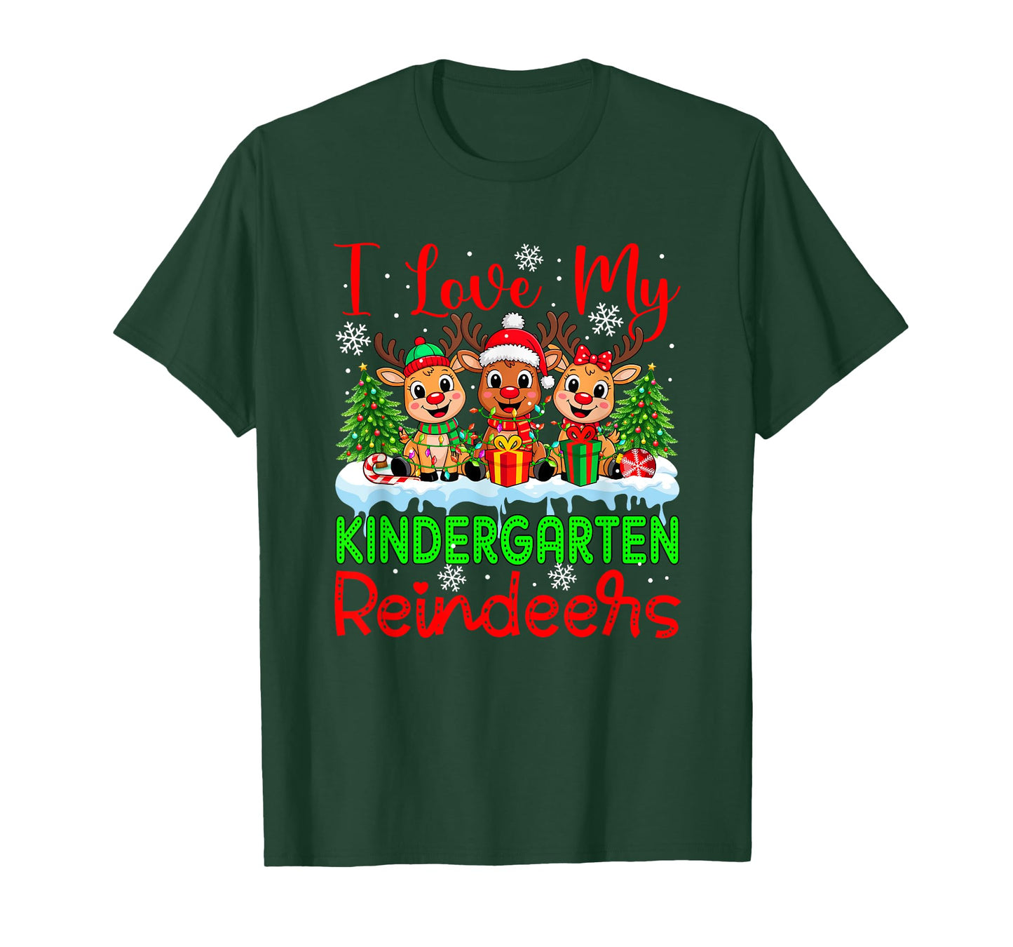 I Love My Kindergarten Reindeers Christmas Teacher Students T-Shirt