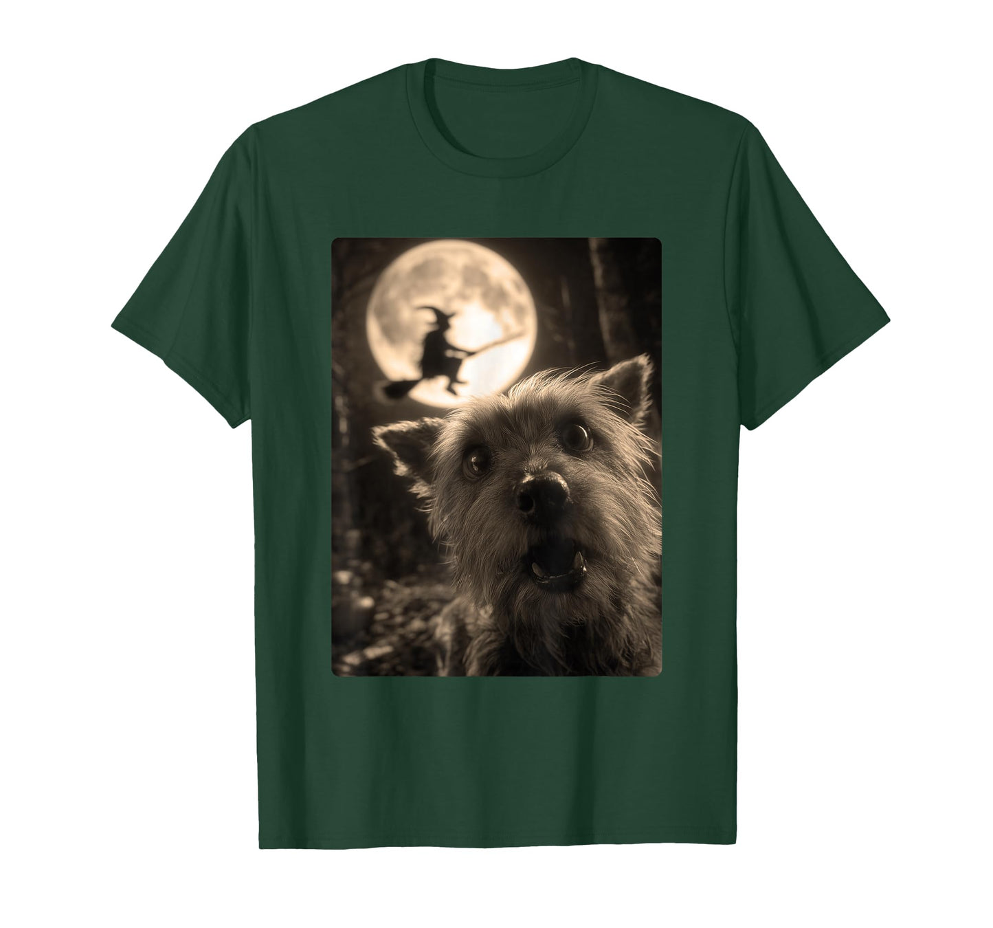 Funny Yorkshire Terrier Selfie Moon Flying Witch Halloween T-Shirt