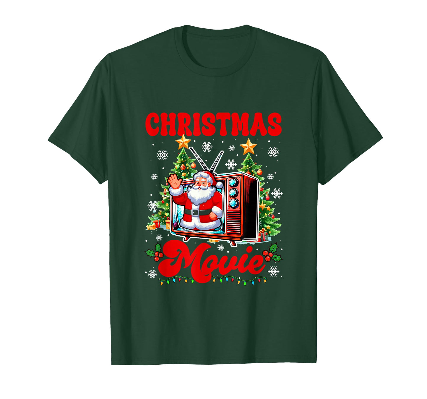 Christmas Movie Santa On Television Colorful Xmas Tree Lover T-Shirt