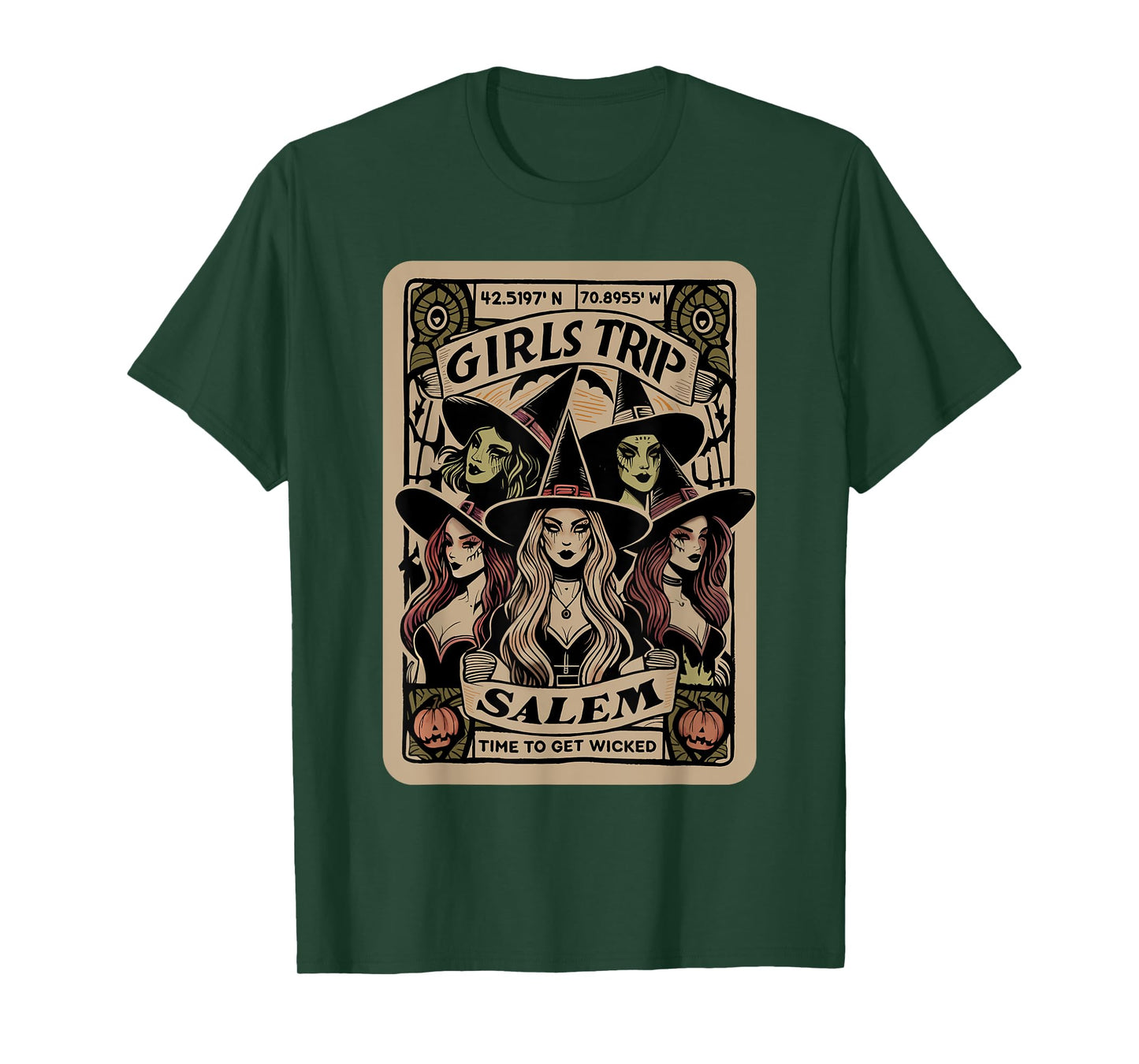 Girls Trip to Salem Time To Get Wicked Tarot Card Halloween T-Shirt