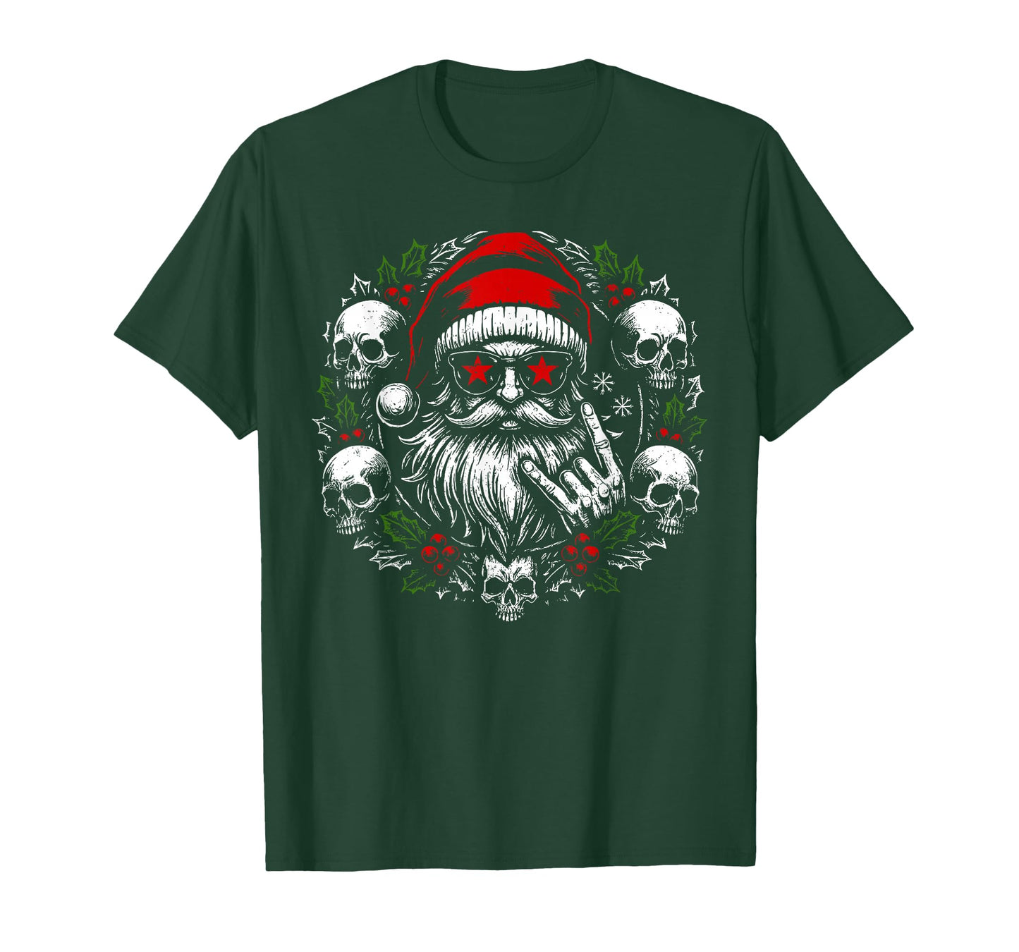Rock & Roll Santa Creepy Wreath Gothic Christmas T-Shirt