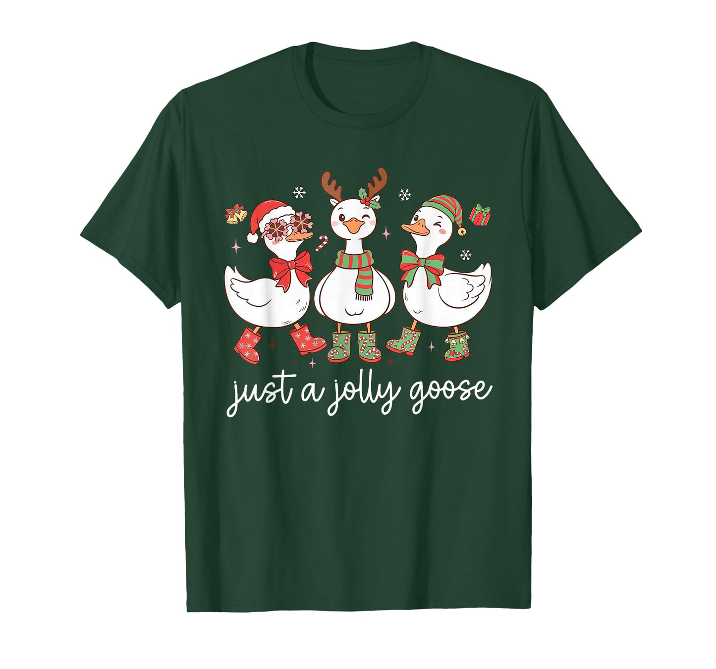 Cute Just A Jolly Goose Silly Duck Santa Reindeer Christmas T-Shirt
