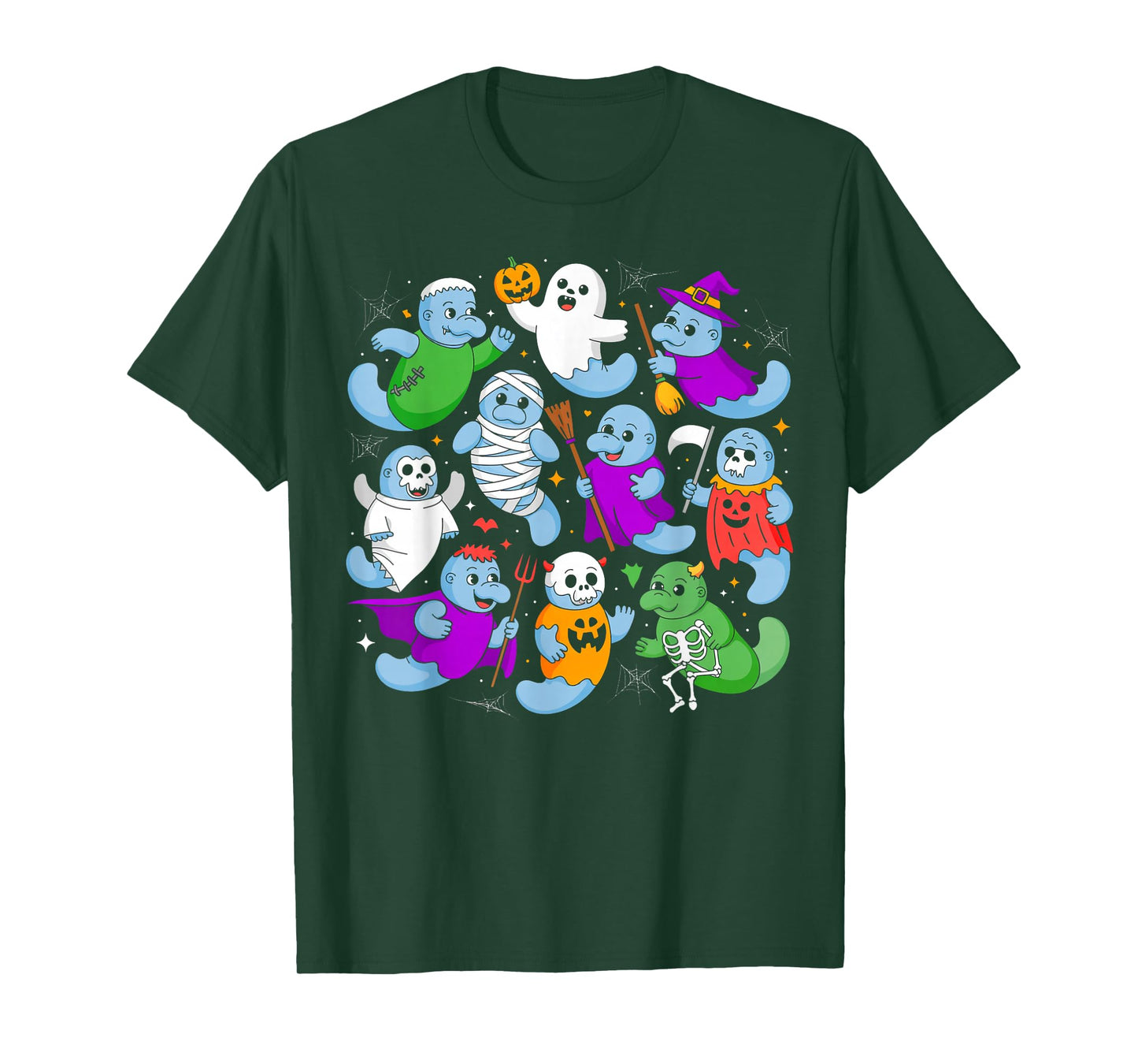 Spooky Cute Manatees Funny Halloween Animal Squad T-Shirt