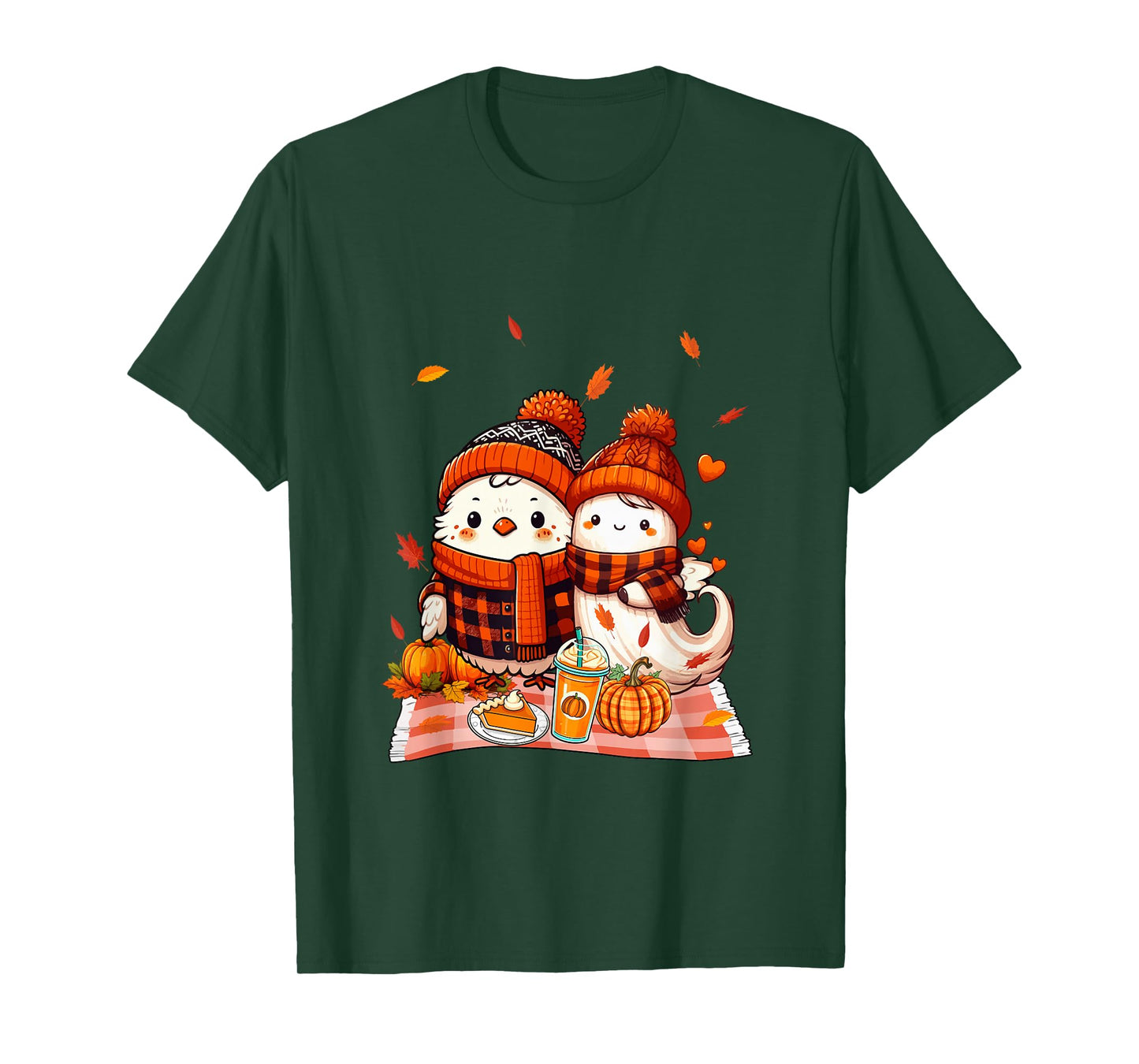 Chicken with Boo Halloween Thanksgiving Fall Leaves Pumpkins T-Shirt