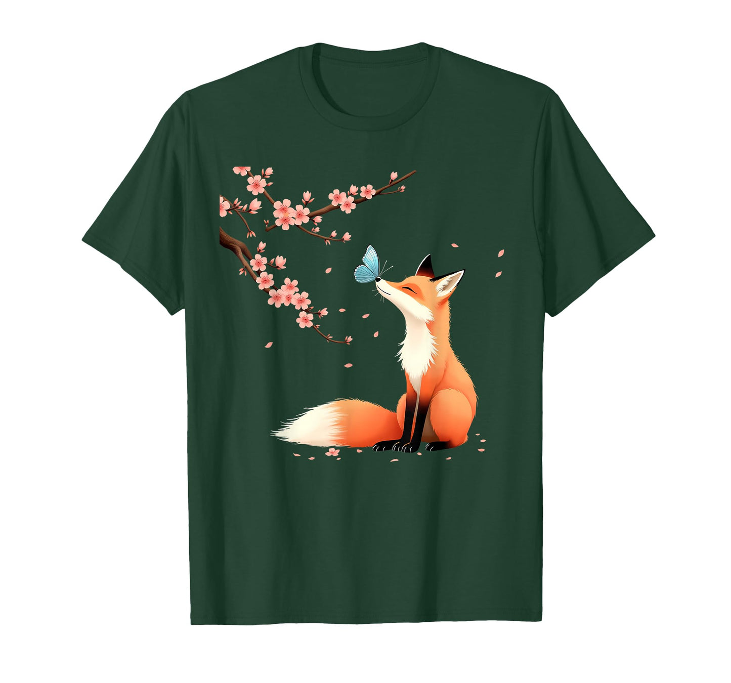 Fox Japanese Cherry Blossom sakura tree kawaii girls women T-Shirt