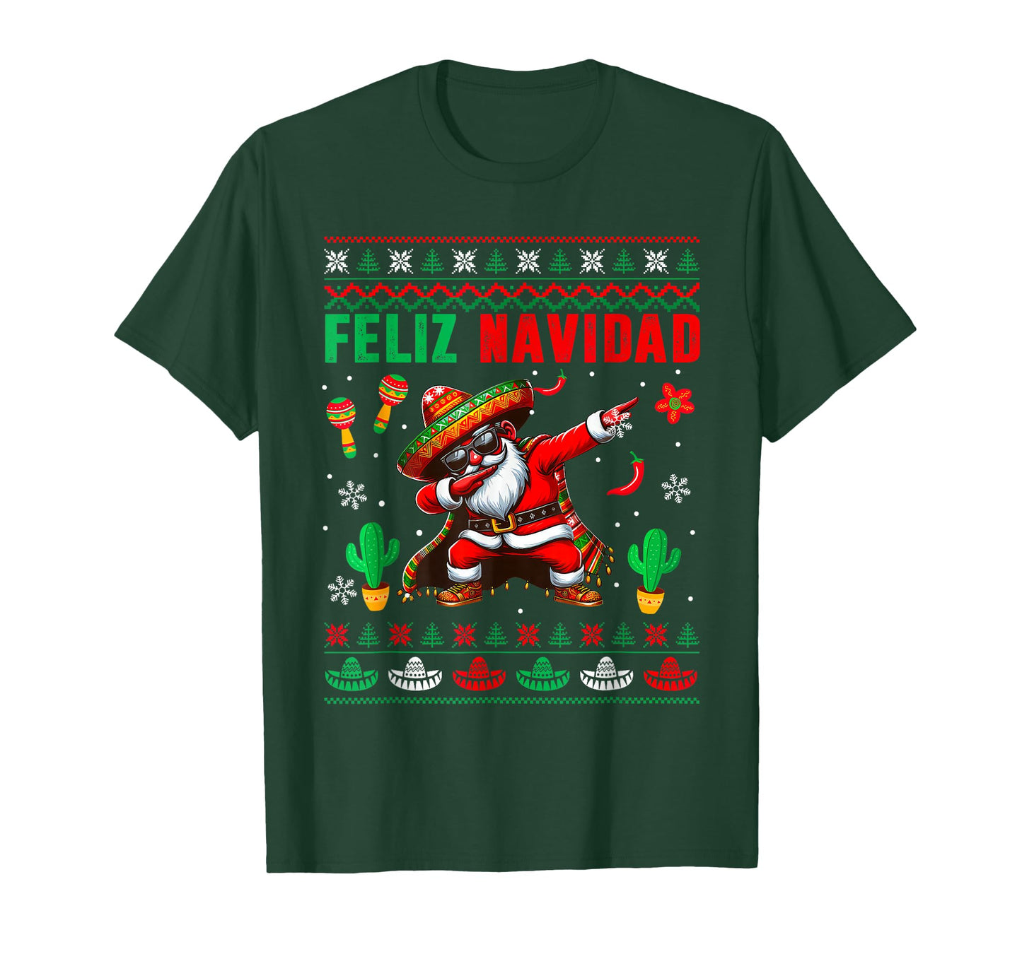 Feliz Navidad Xmas Sweater Santa Sombrero Dabbing Mexican T-Shirt