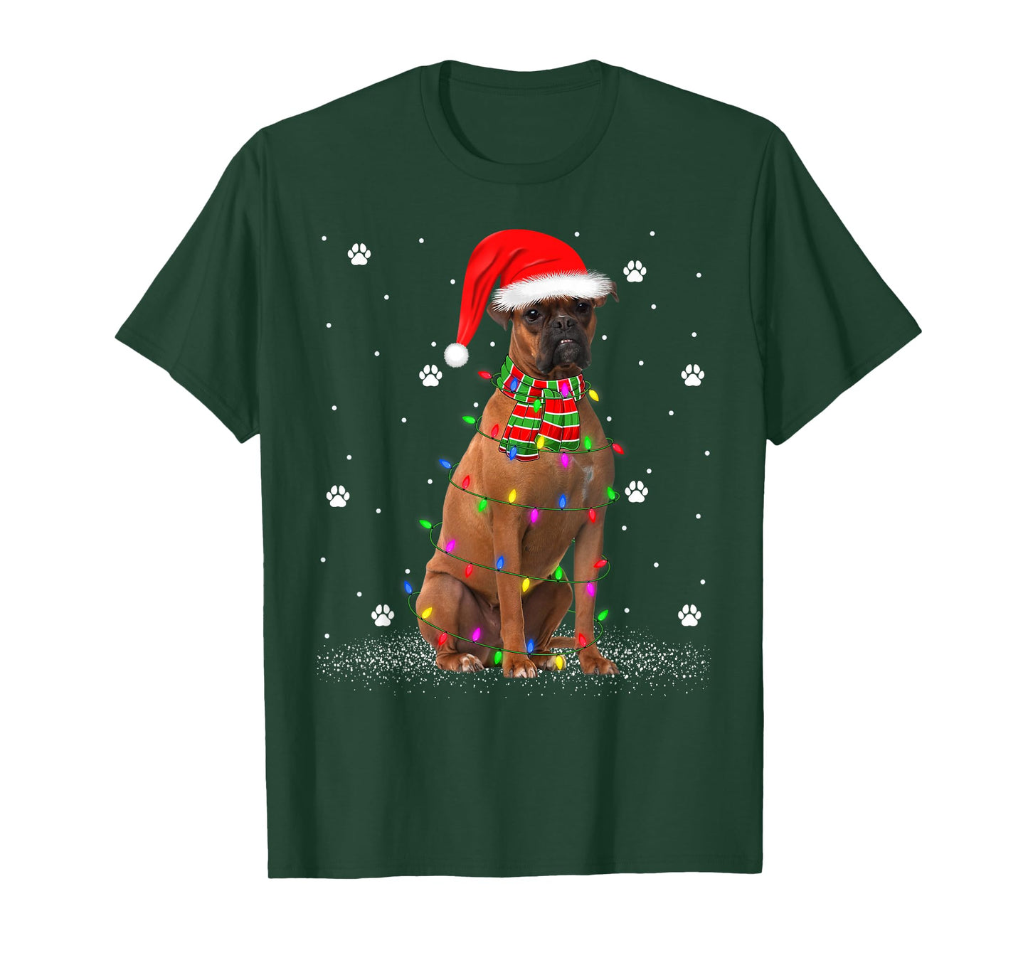 Boxer Dog Christmas Lights Holiday Santa Funny Boxer Xmas T-Shirt