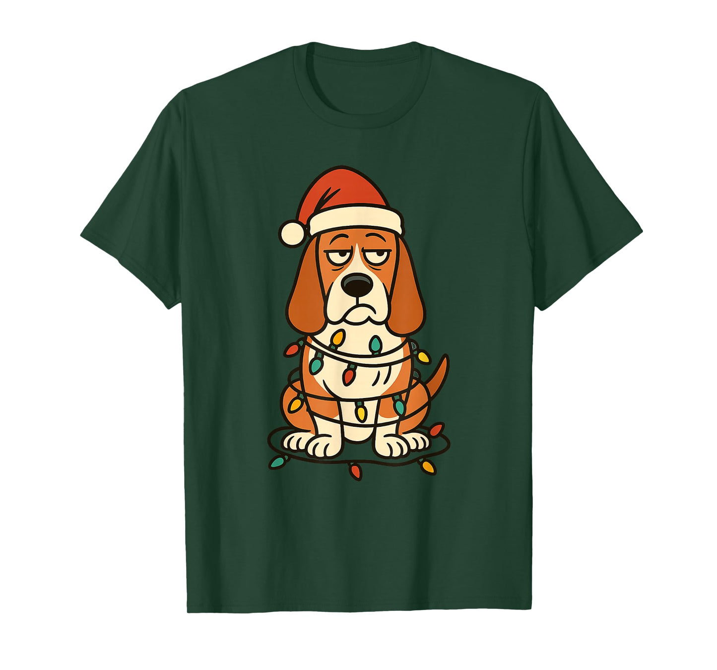 Christmas Basset Hound with Santa Claus hat, Cute T-Shirt