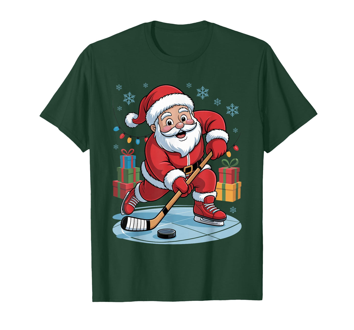 Funny Santa Playing Hockey Holiday Christmas Xmas Pajama T-Shirt