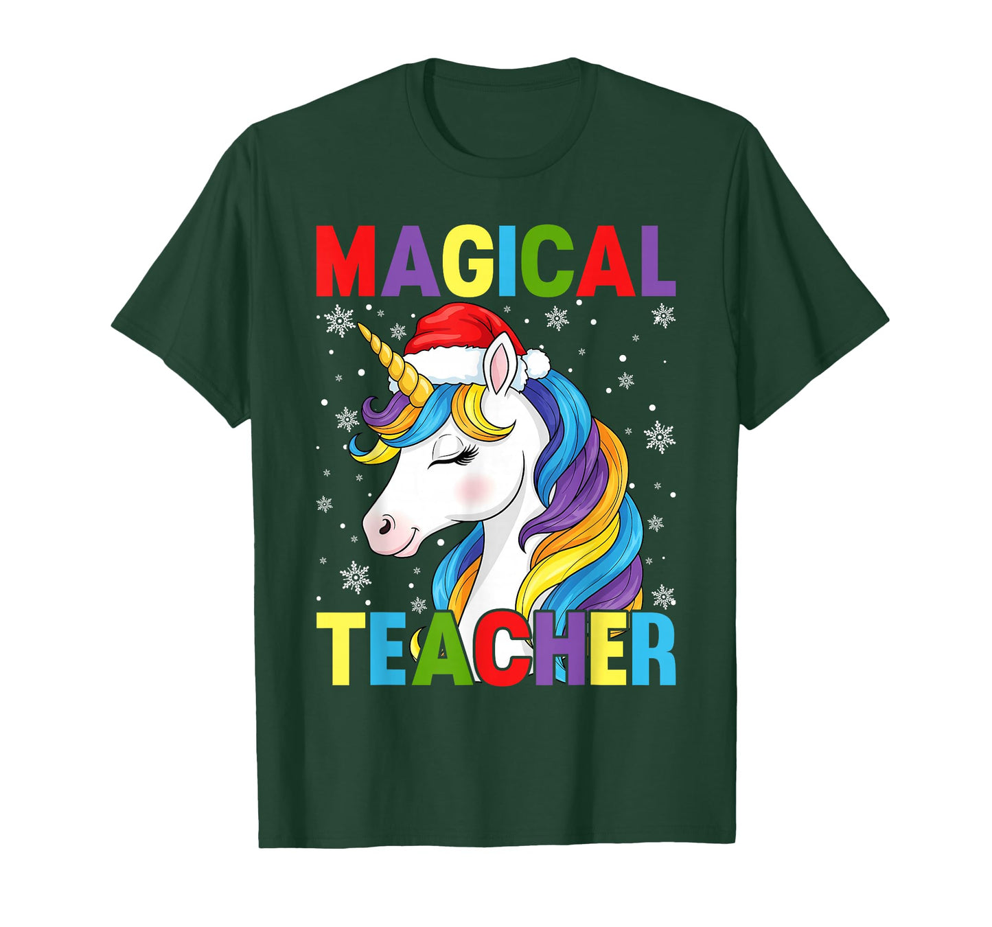 Magical Teacher Santa Unicorn Christmas T-Shirt