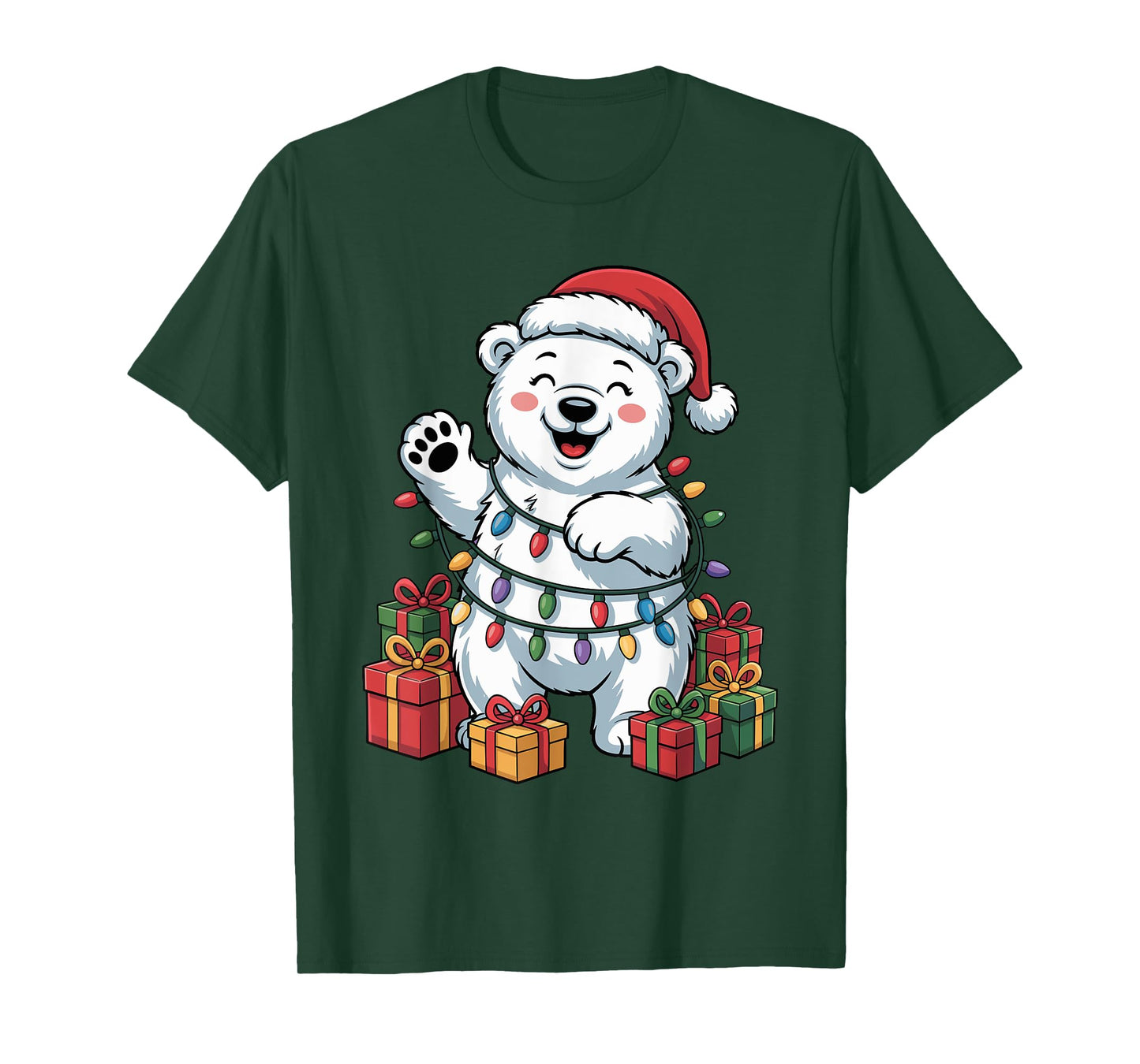 Polar Bear Santa Hat Animals Lovers Ugly Christmas Pajamas T-Shirt