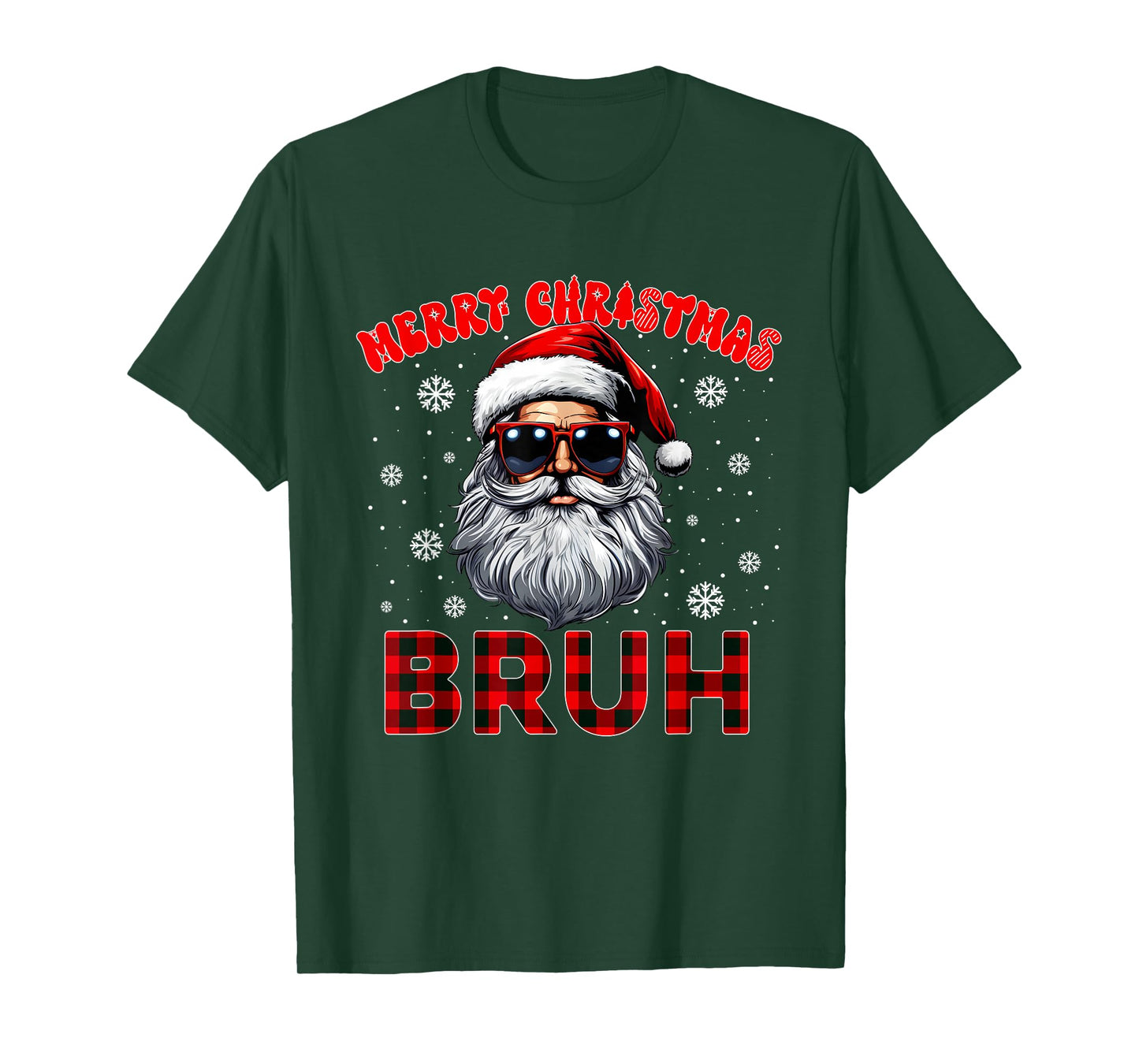 Merry Christmas Bruh Red Plaid Funny Santa Claus Men Women T-Shirt