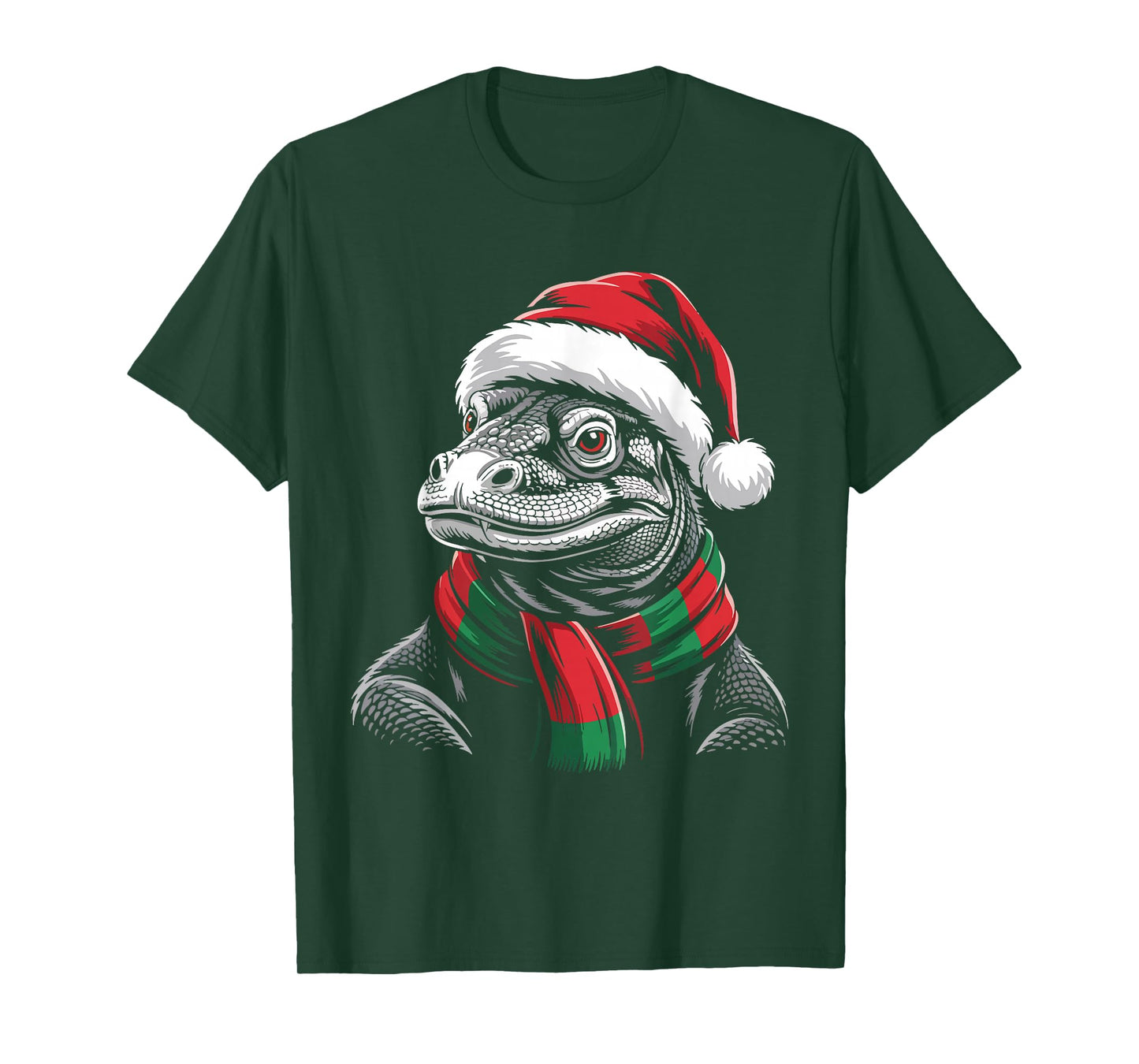 Komodo Dragon Xmas Santa Hat Scarf Christmas Costume T-Shirt
