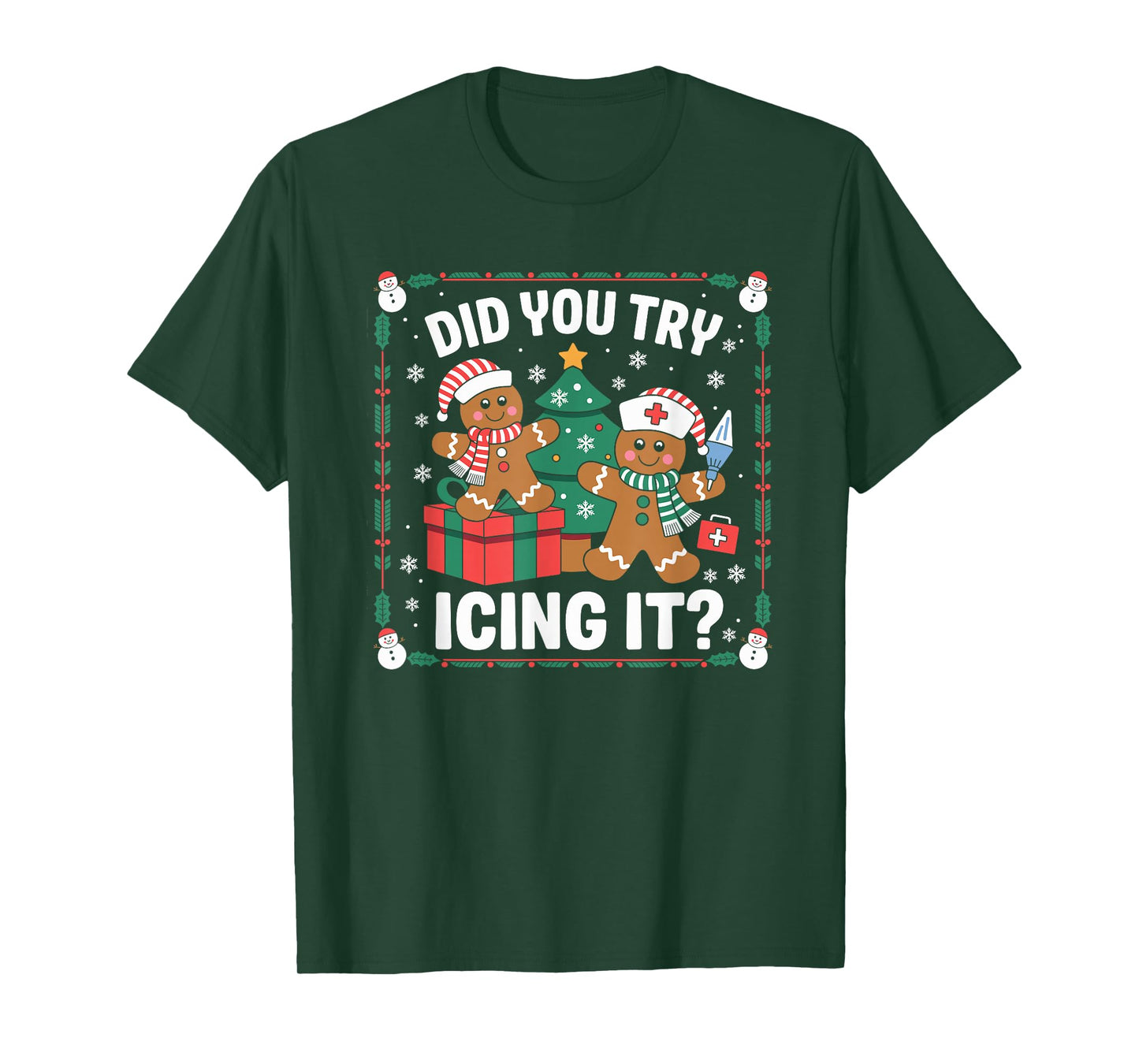 Did You Try Icing It Retro Christmas Gingerbread Nurse Squad T-Shirt