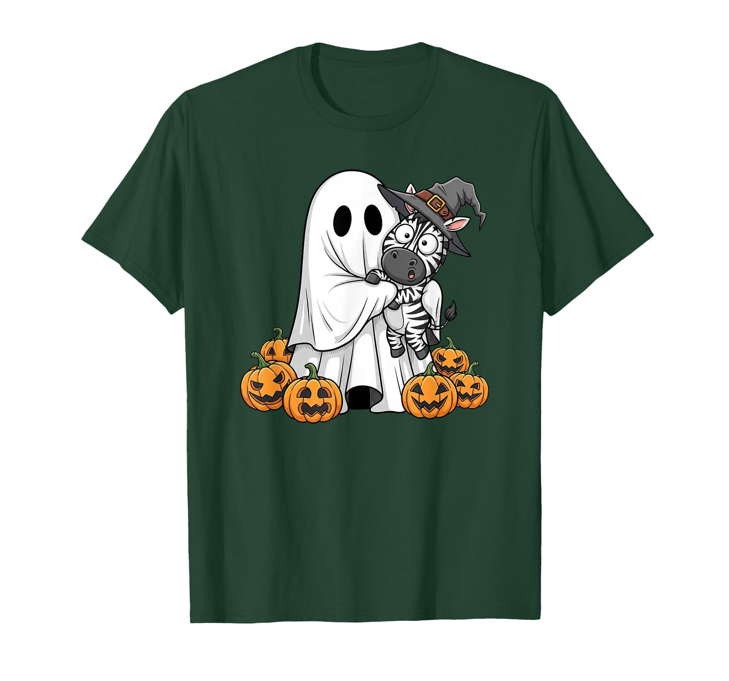 Funny Ghost Zebra Pumpkin Halloween Kids Mens Womens T-Shirt