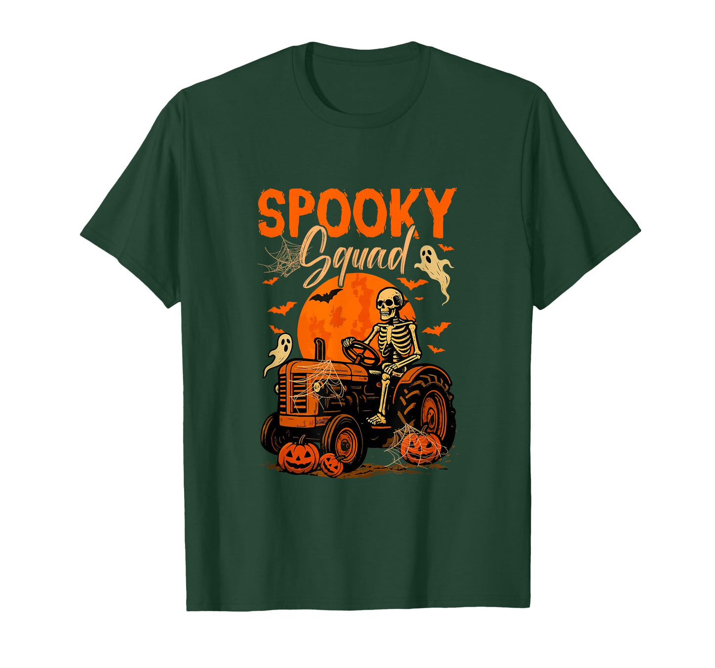 Spooky Halloween Squad Skeleton Driving Tractor Horror Boo T-Shirt