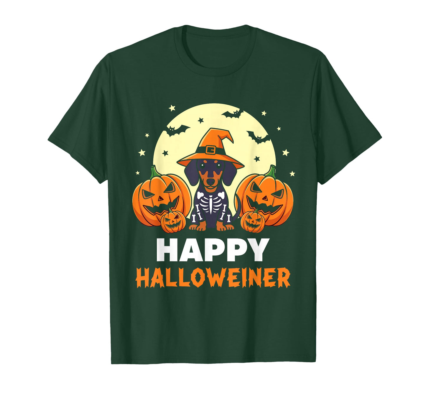 Happy Halloweiner Funny Halloween Dachshund Witch Skeleton T-Shirt