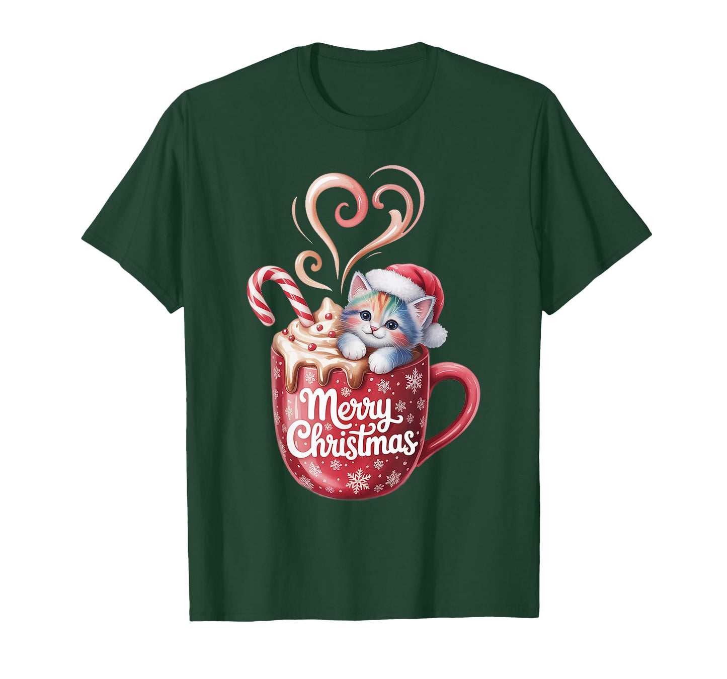 Cute Christmas Cat in Coffee Cup with Santa Hat Holiday Mug T-Shirt