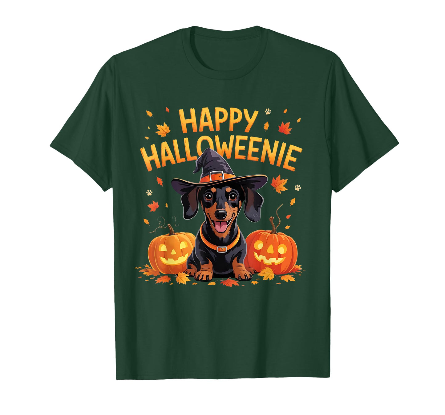 Dachshund Happy Halloweine and Pumpkins Fall Fun T-Shirt
