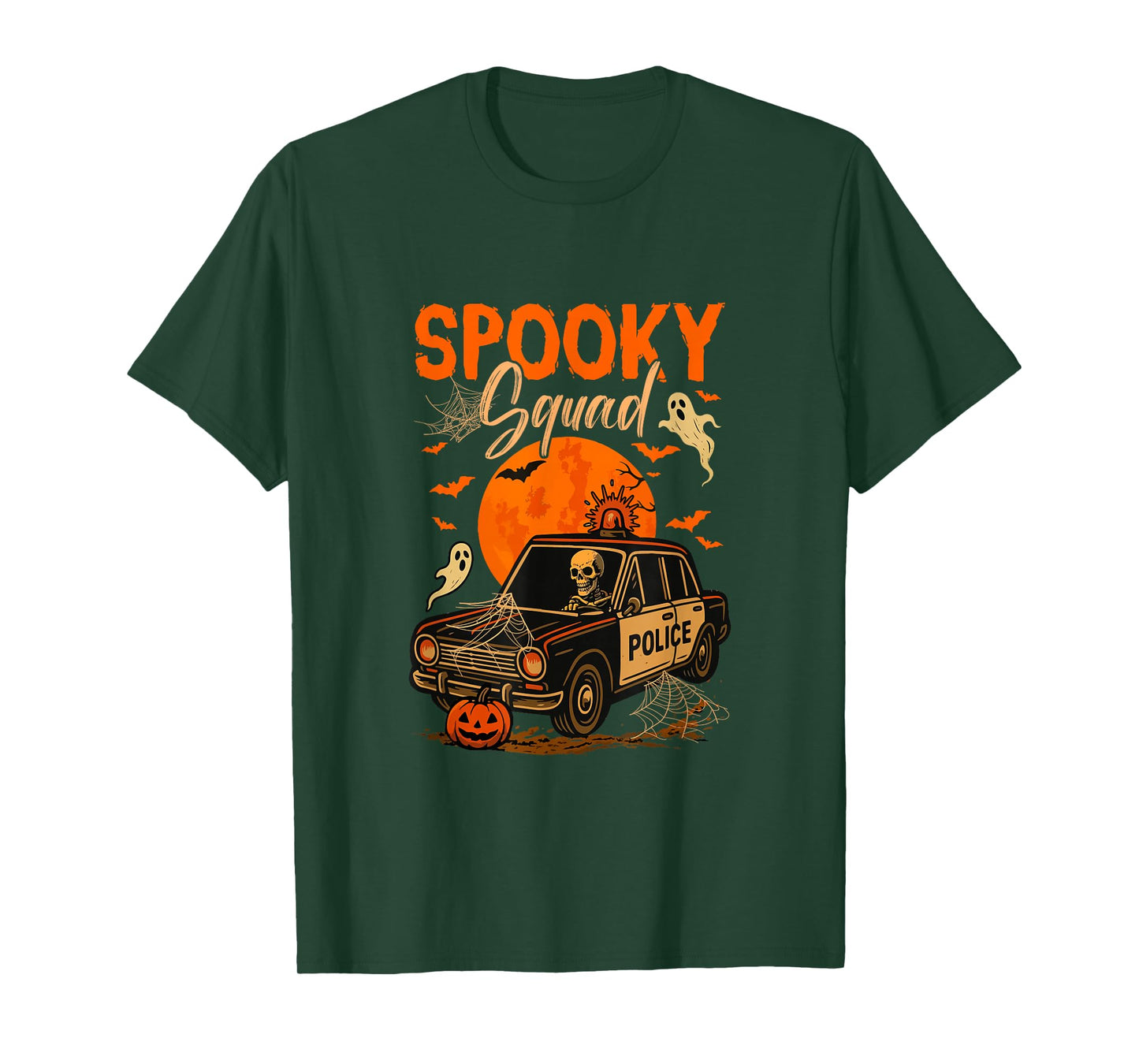 Spooky Halloween Squad Skeleton Driving Police Car Driver T-Shirt