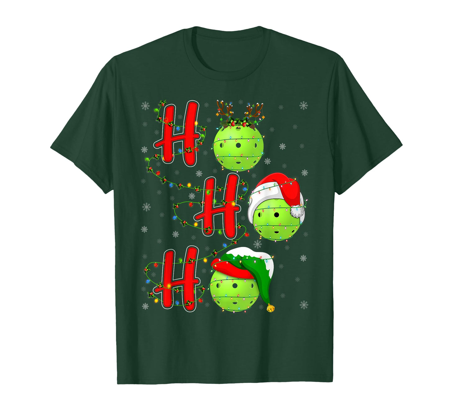 Ho Ho Ho Funny Santa Pickleball Christmas Lights T-Shirt