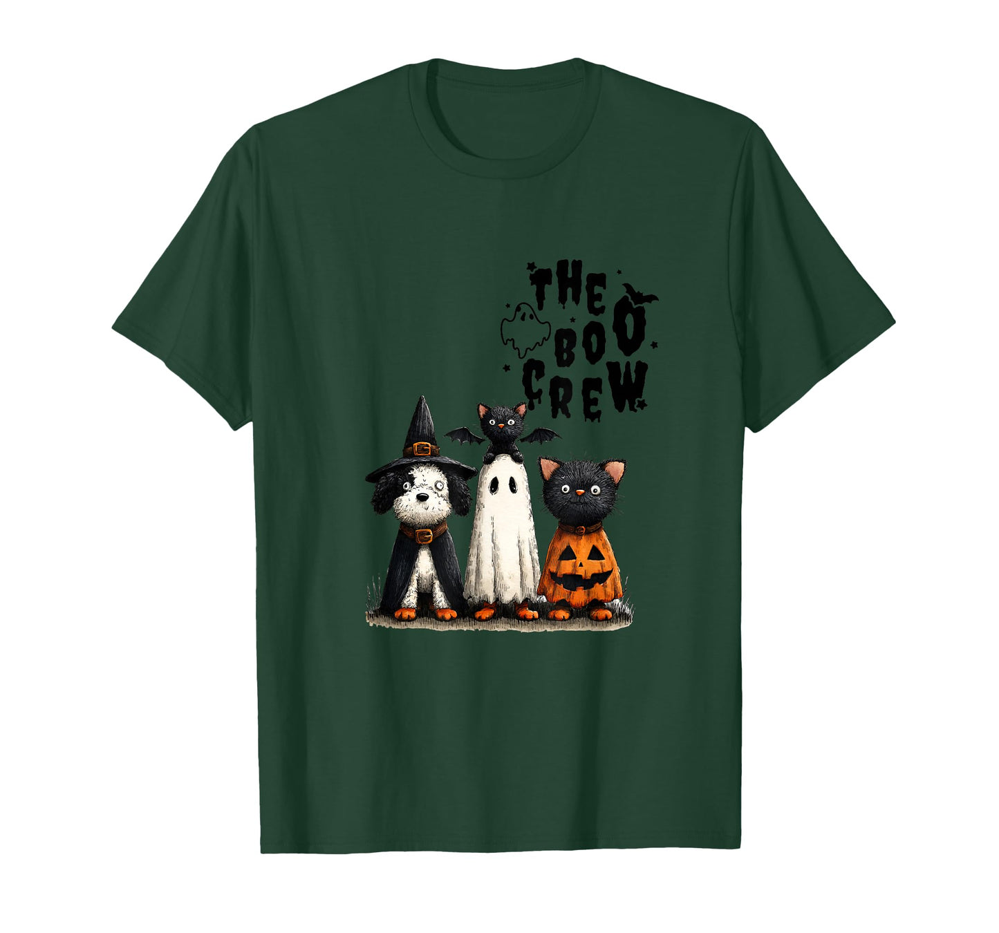 Whimsical Halloween Cat and Dog in Costume Design T-Shirt