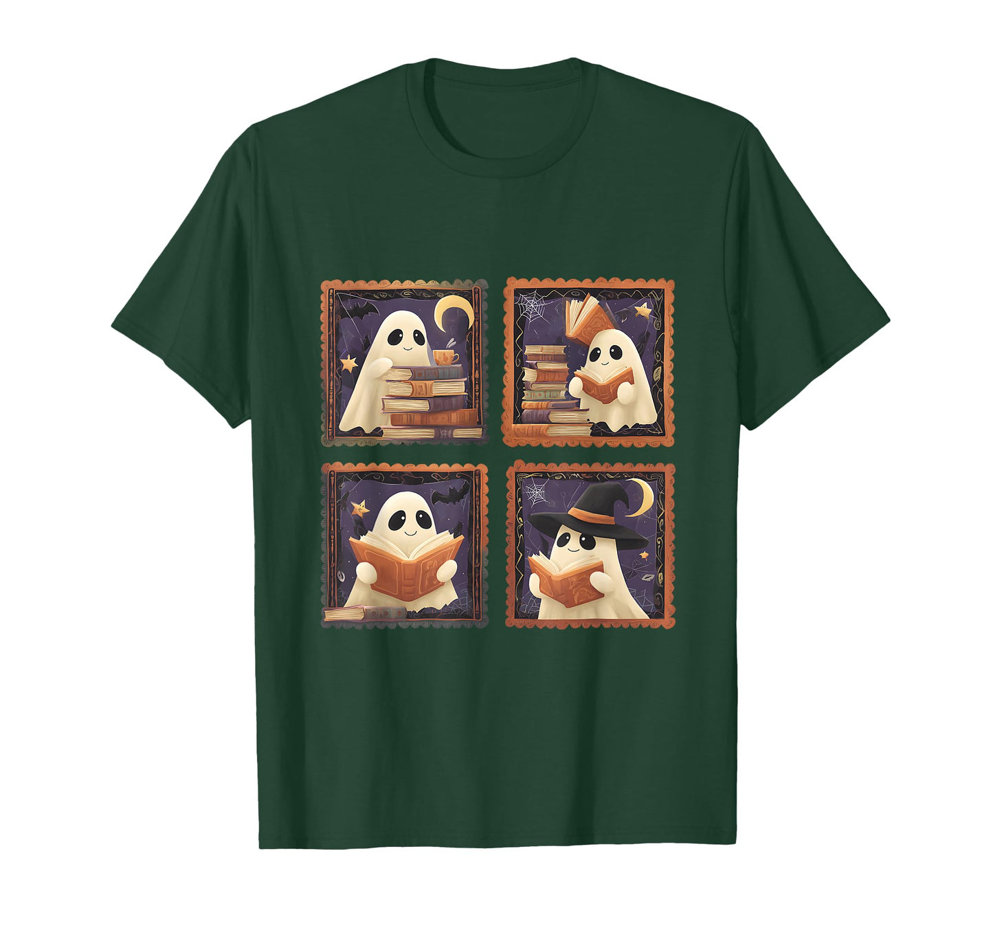 Book Lover Cute Ghost Reading Books Halloween Reader T-Shirt