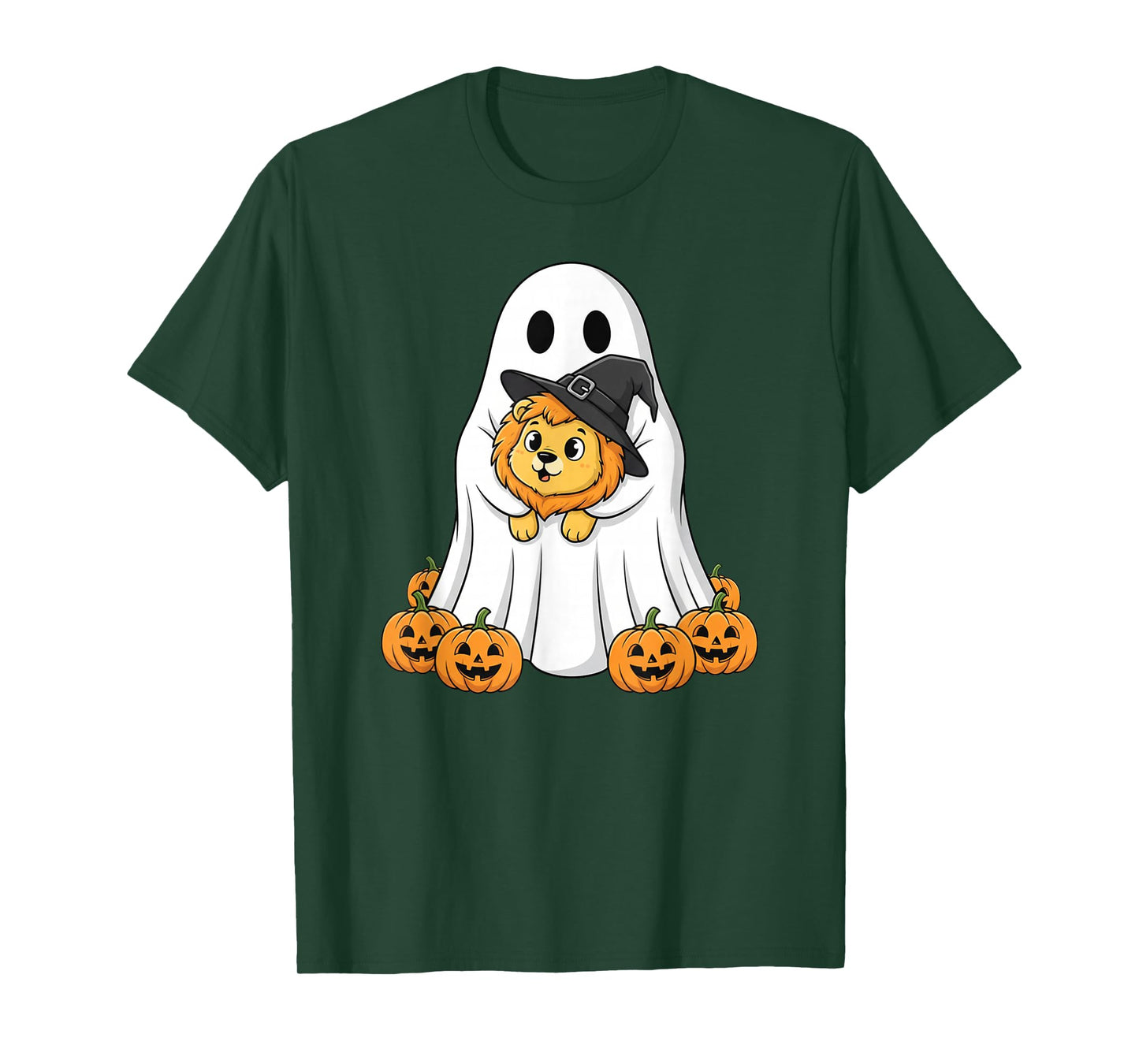 Funny Ghost Lion Pumpkin Halloween Kids Mens Womens T-Shirt