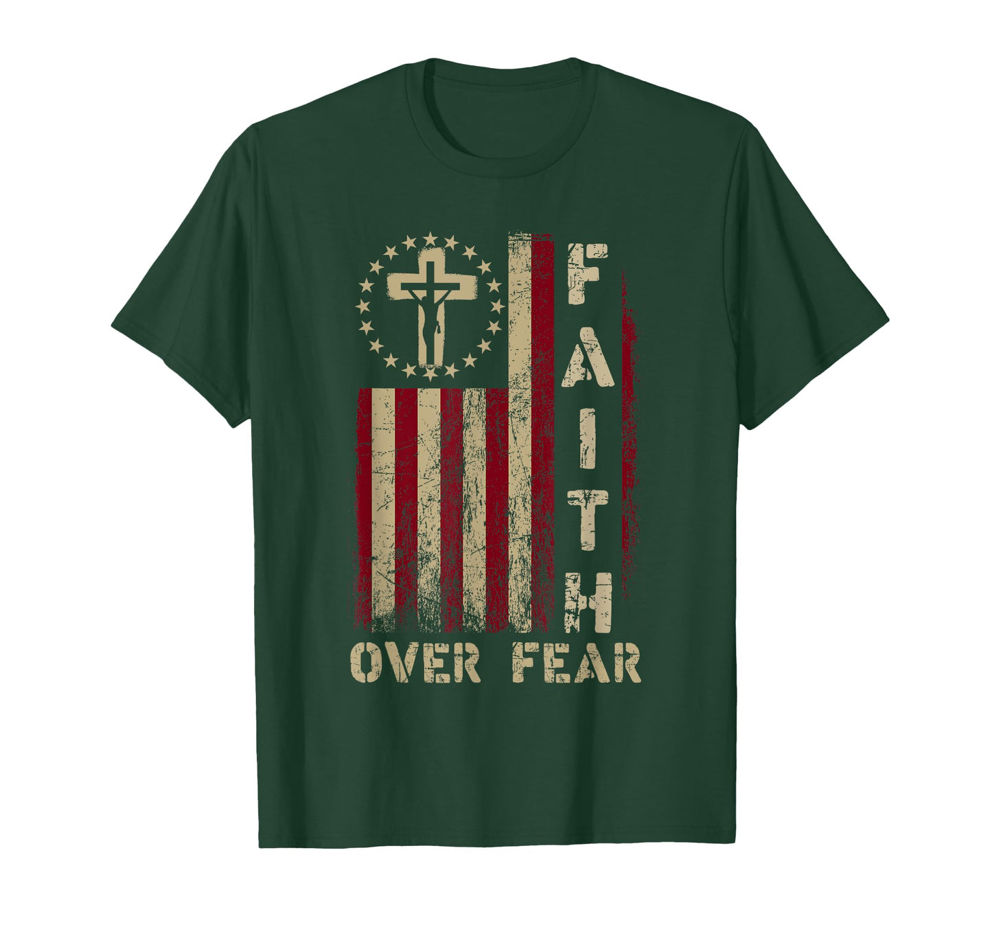 Faith Over Fears Cool Christian Cross USA Flag for Men Women T-Shirt