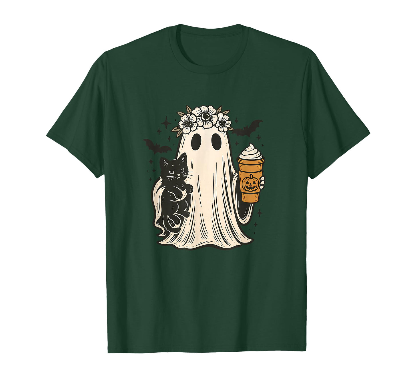 Amazing Spooky Creepy Halloween Coffee cat Ghost T-Shirt