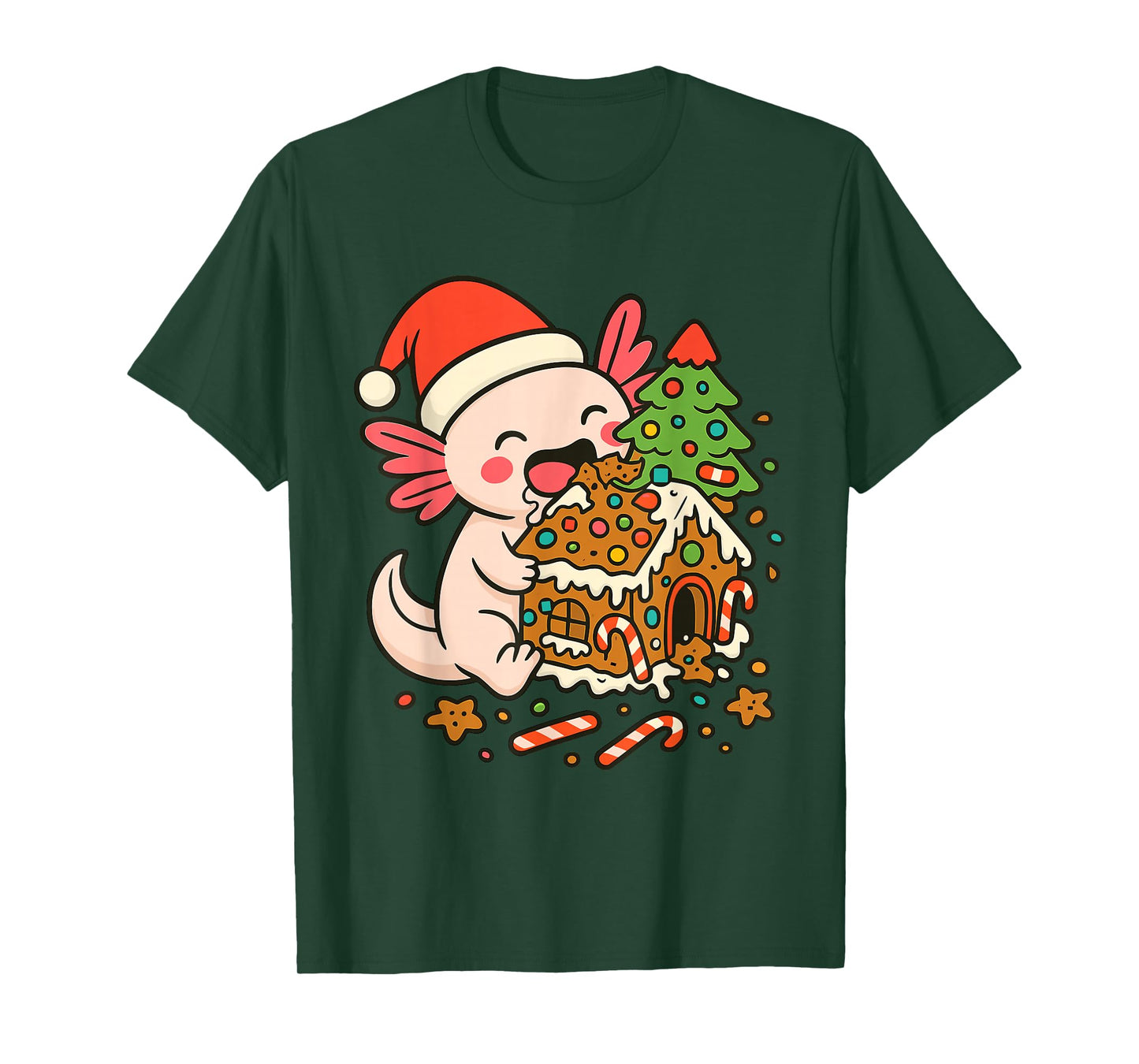 Funny Christmas Axolotl Gingerbread House Holiday T-Shirt