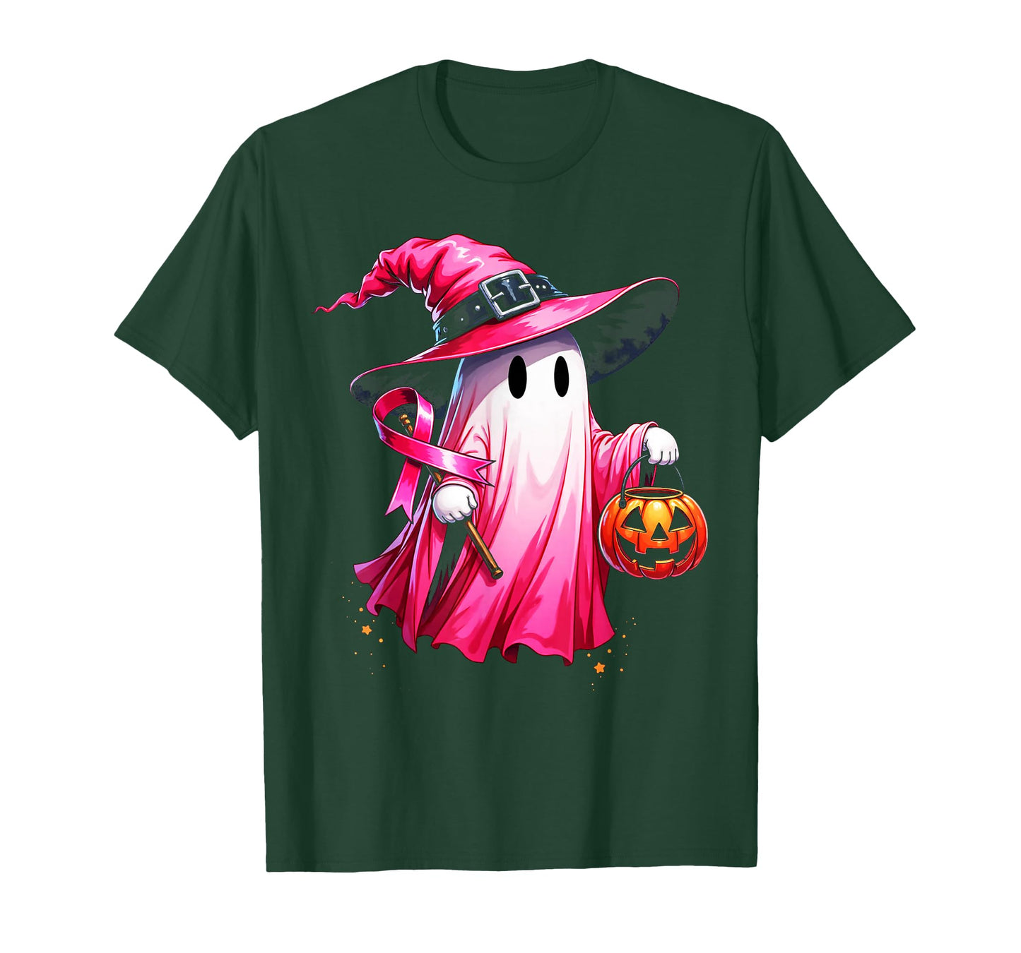 Cute Pink Ghost with Witch Hat Breast Cancer Awareness 2025 T-Shirt