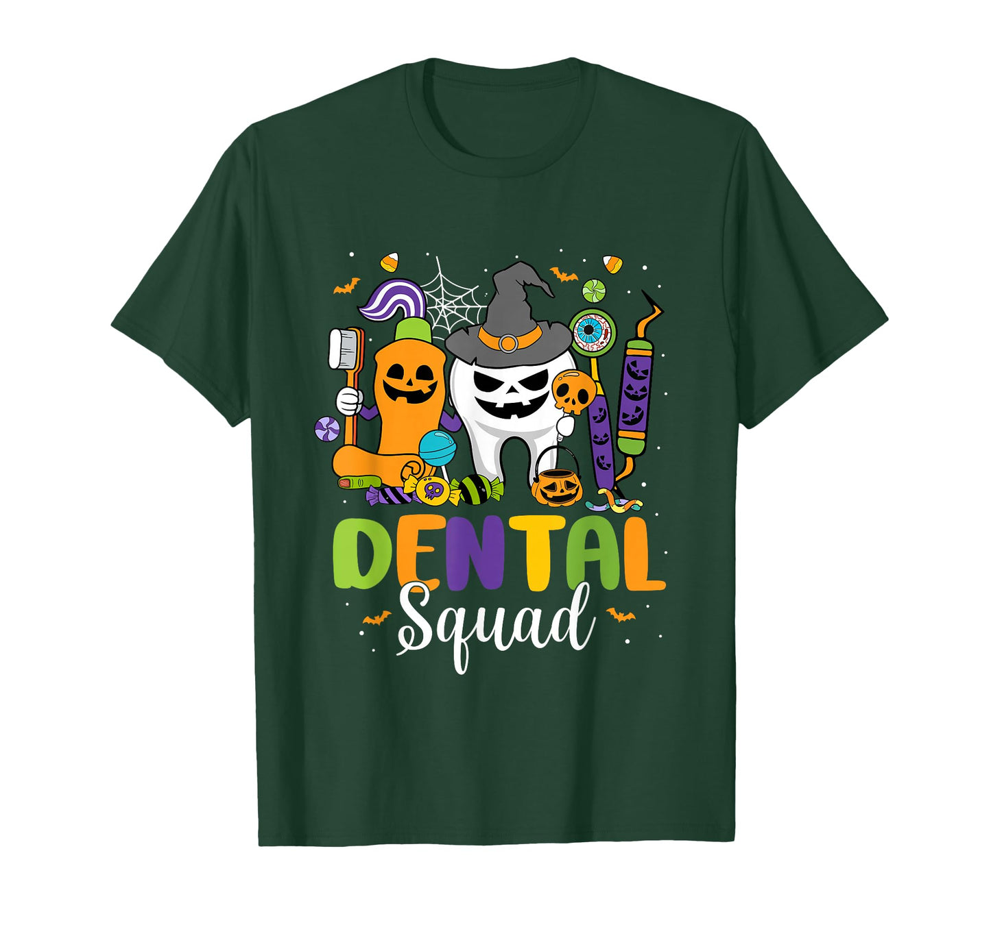 Dental Squad Tooth Pumpkin Witch Hat Halloween Costumes T-Shirt