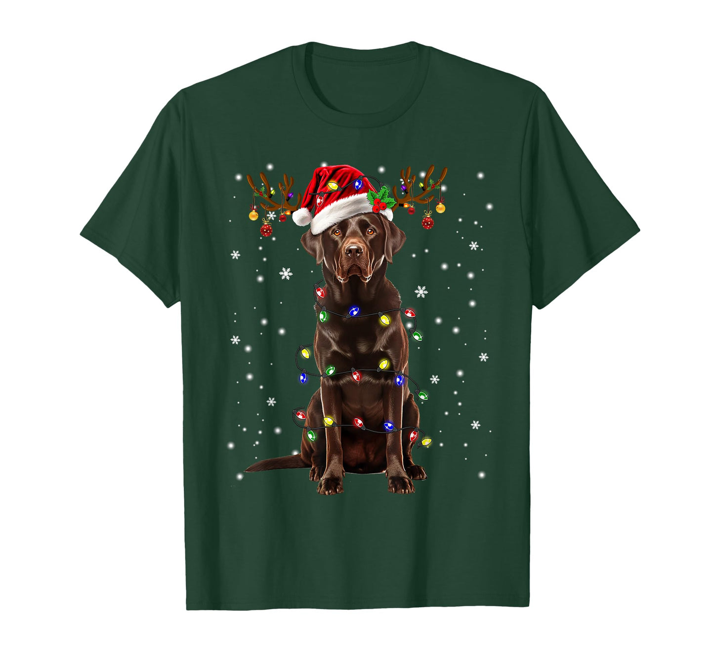 Chocolate Lab Labrador Christmas Tree Light Pajama Dog Xmas T-Shirt