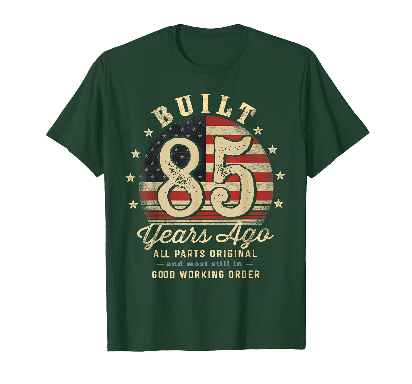 Built 85 Years Ago Funny 85th Birthday USA Flag T-Shirt