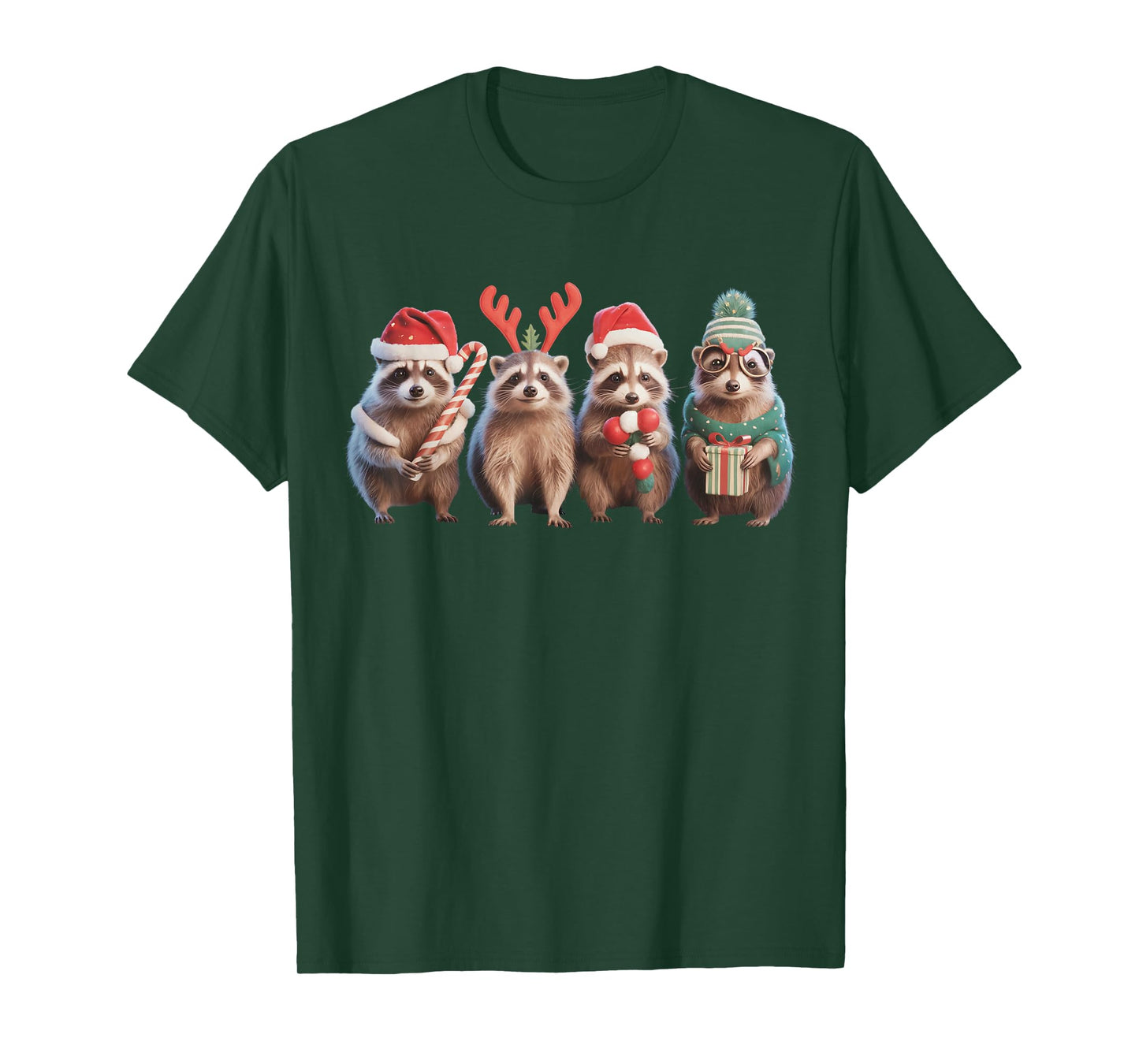 Santa Raccoon Christmas Lights Funny Raccoon Xmas Men Kids T-Shirt