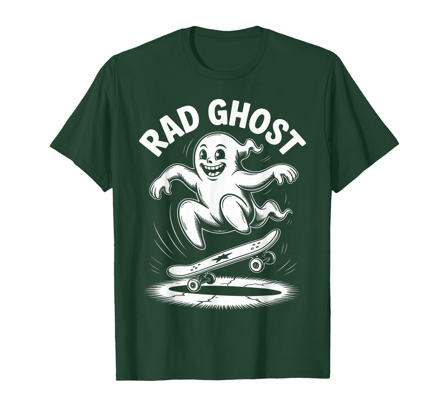 Funny Ghost On Skateboard Retro Halloween Costume Kids Boys T-Shirt