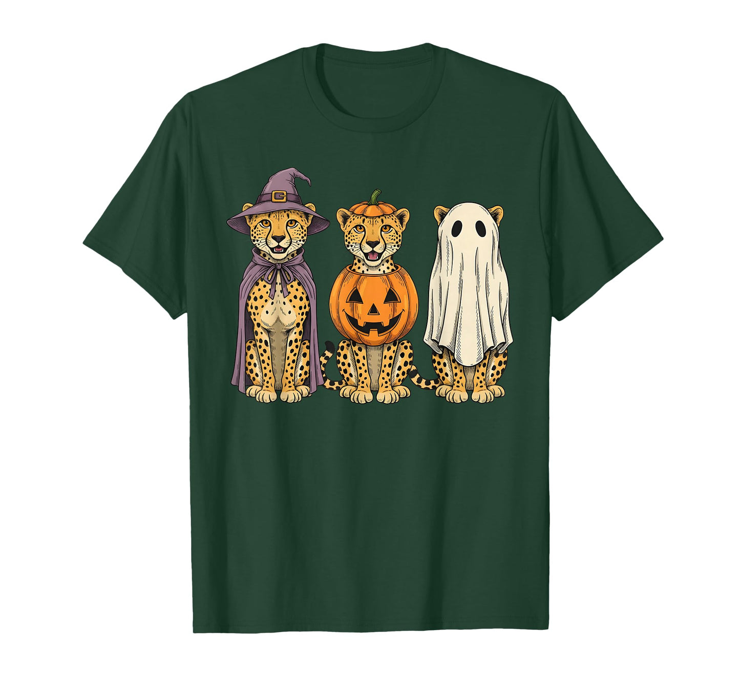Spooky Ghost Cheetah Pumpkin Halloween Safari Animal T-Shirt