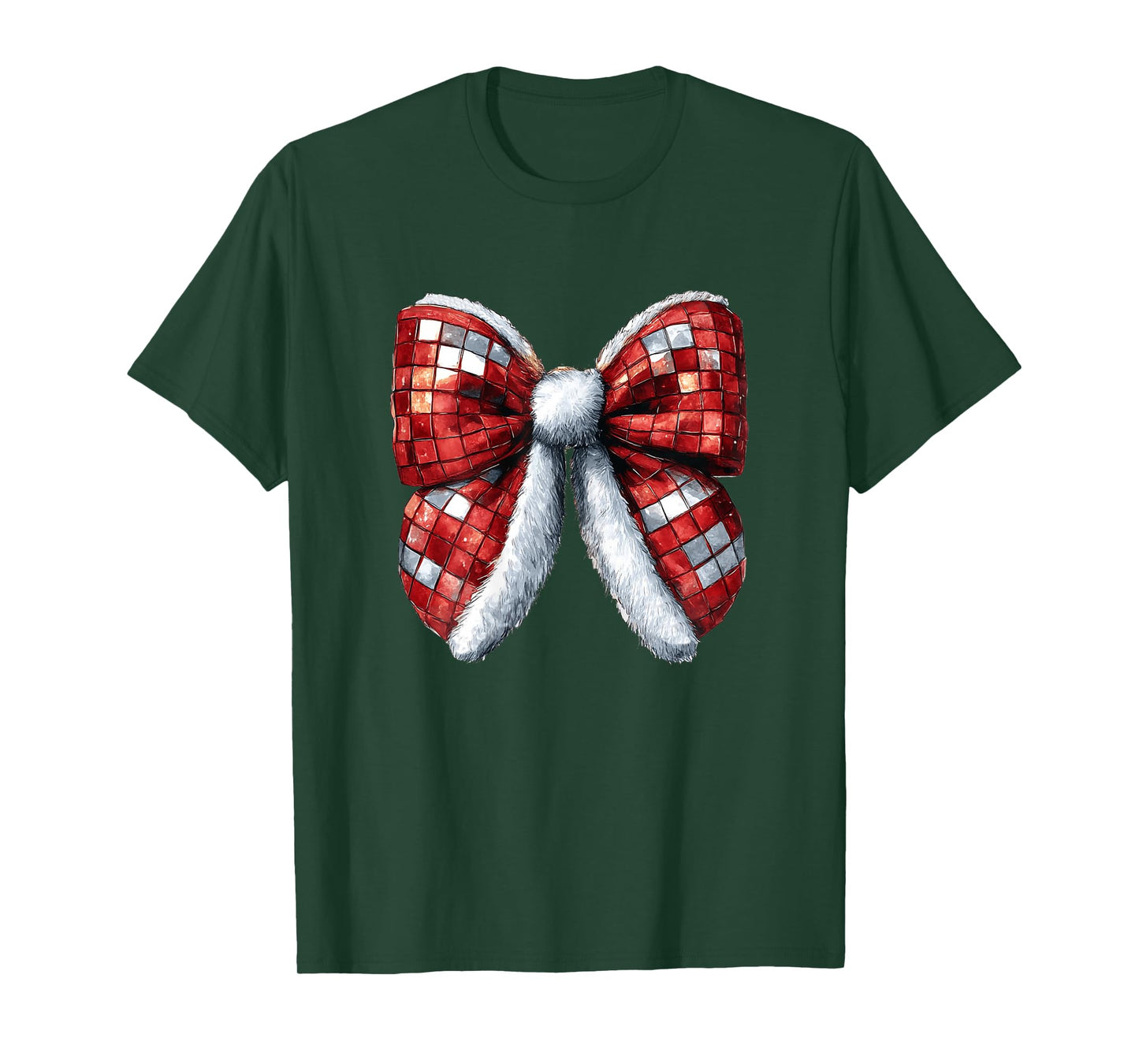 Womens Christmas Santa Disco Ball Coquette Bow Matching Girl Women T-Shirt