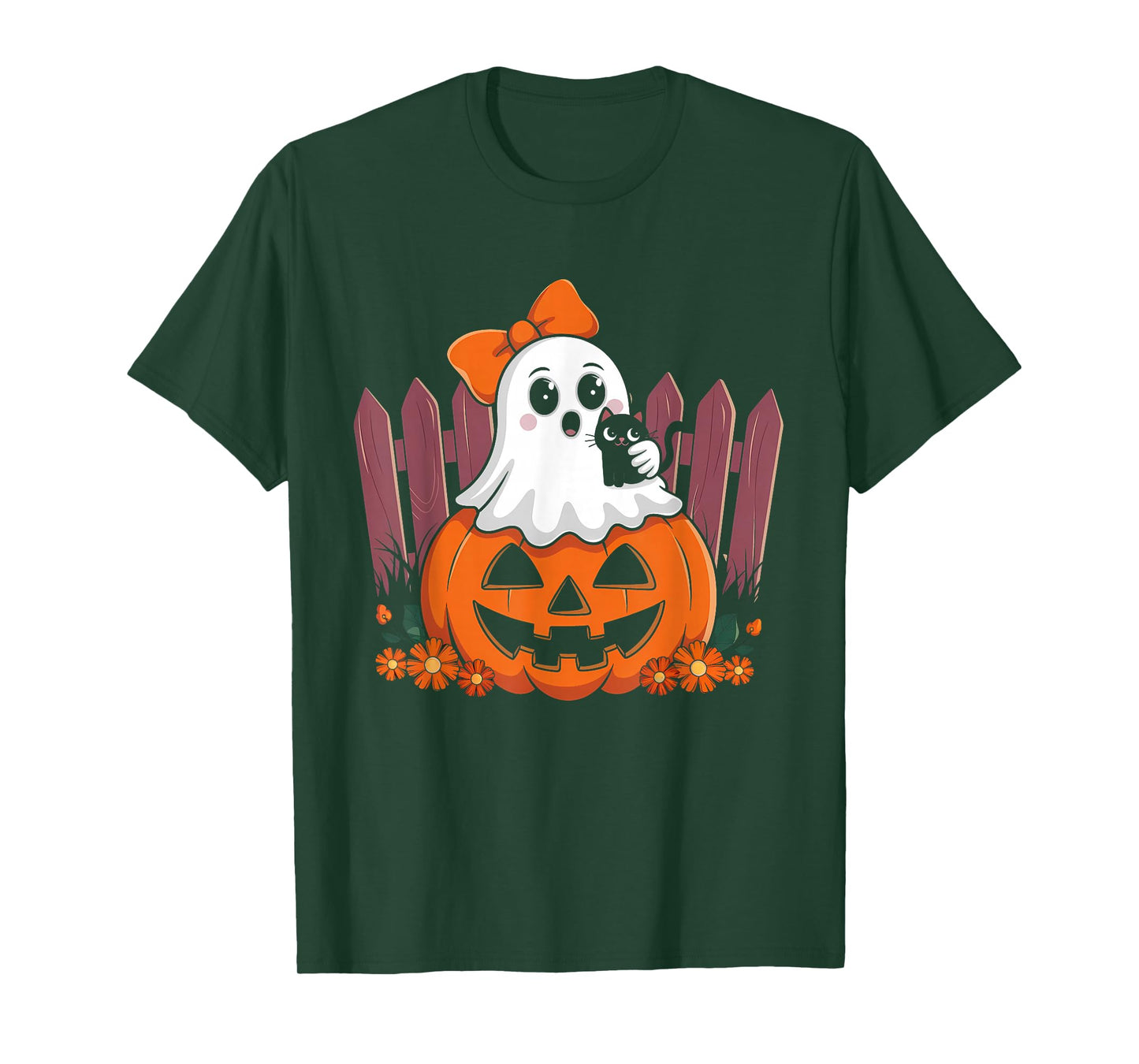 Fun Halloween Ghost Holding Black Cat Vintage T-Shirt